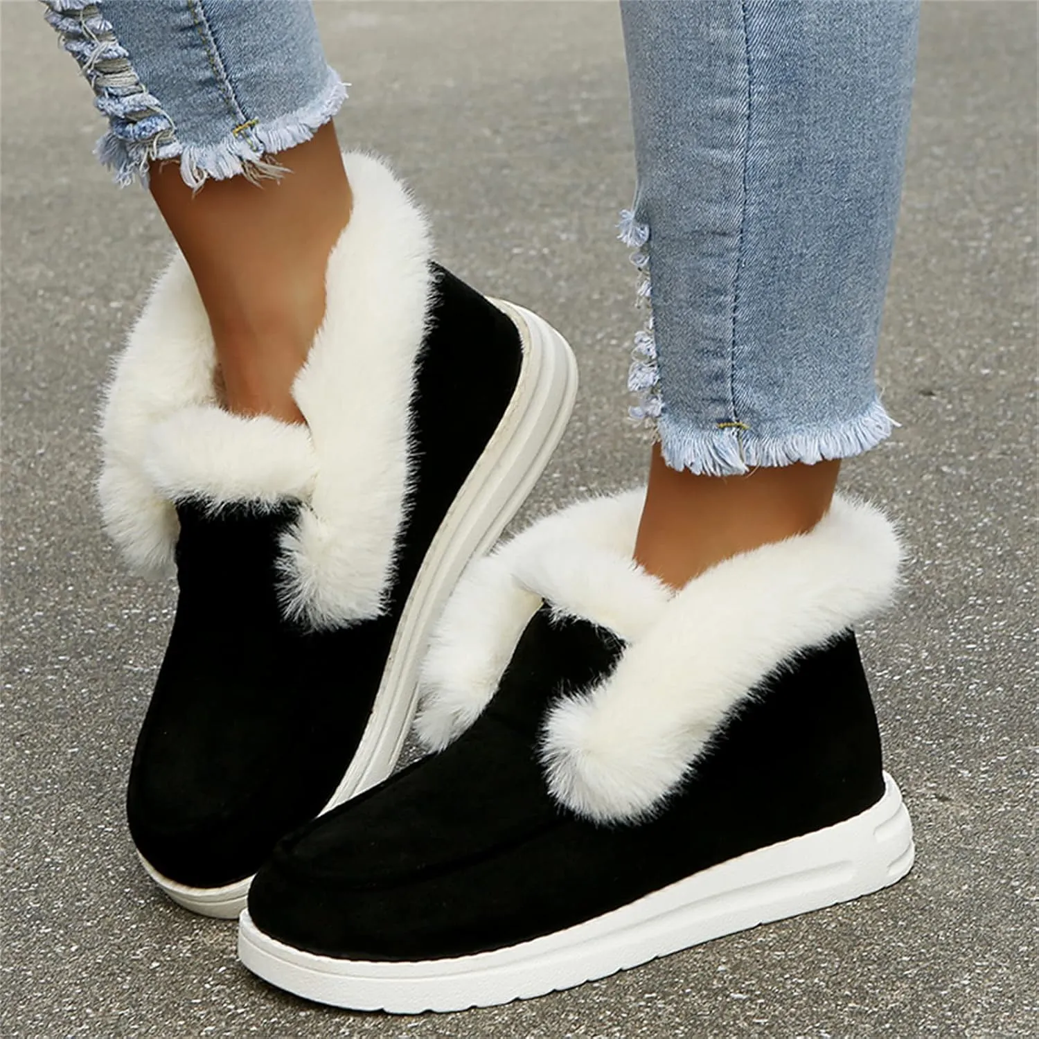 Ladmiple Winter Boots For Women Fashion Snow Boots Classic Faux Fur Lined Slip On Ankle Booties Casual Warm Walking Shoes
