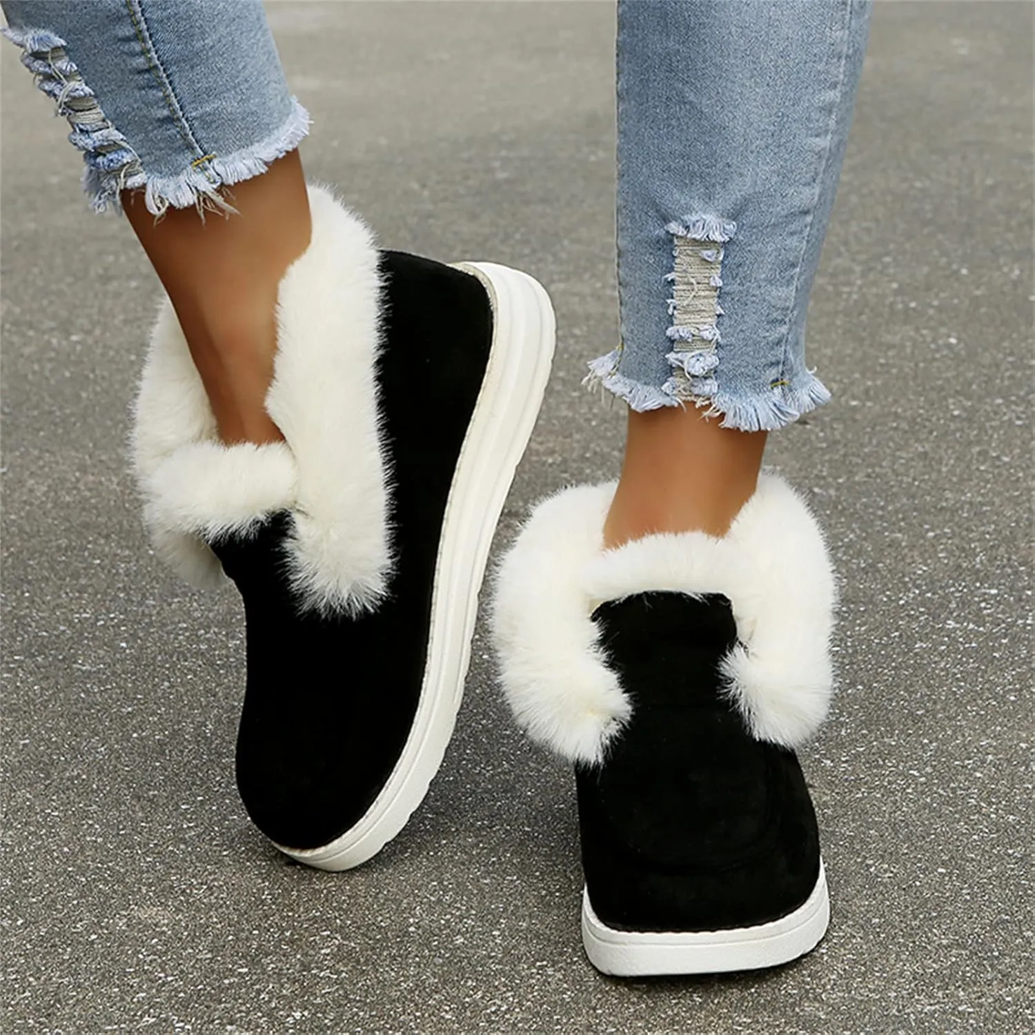Ladmiple Winter Boots For Women Fashion Snow Boots Classic Faux Fur Lined Slip On Ankle Booties Casual Warm Walking Shoes
