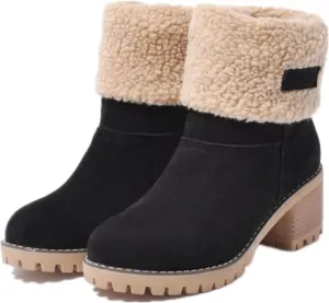 Ladmiple Winter Boots For Women Tall Mid Calf Snow Boots Warm Comfortable Outdoor Fur Lined Thickening Walking Shoes