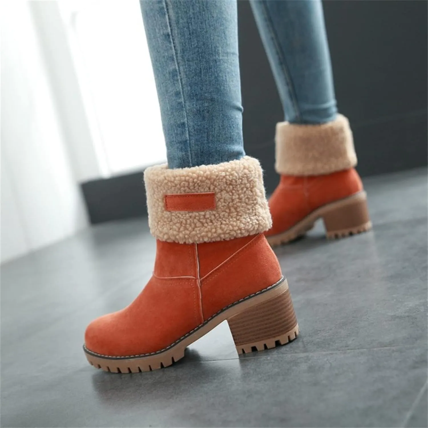 Ladmiple Winter Boots For Women Tall Mid Calf Snow Boots Warm Comfortable Outdoor Fur Lined Thickening Walking Shoes