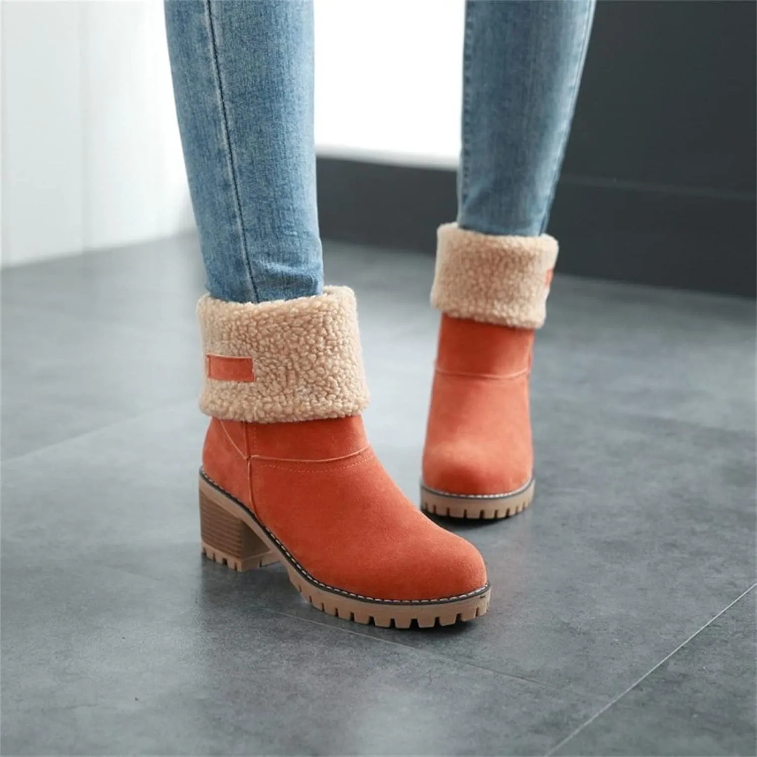 Ladmiple Winter Boots For Women Tall Mid Calf Snow Boots Warm Comfortable Outdoor Fur Lined Thickening Walking Shoes