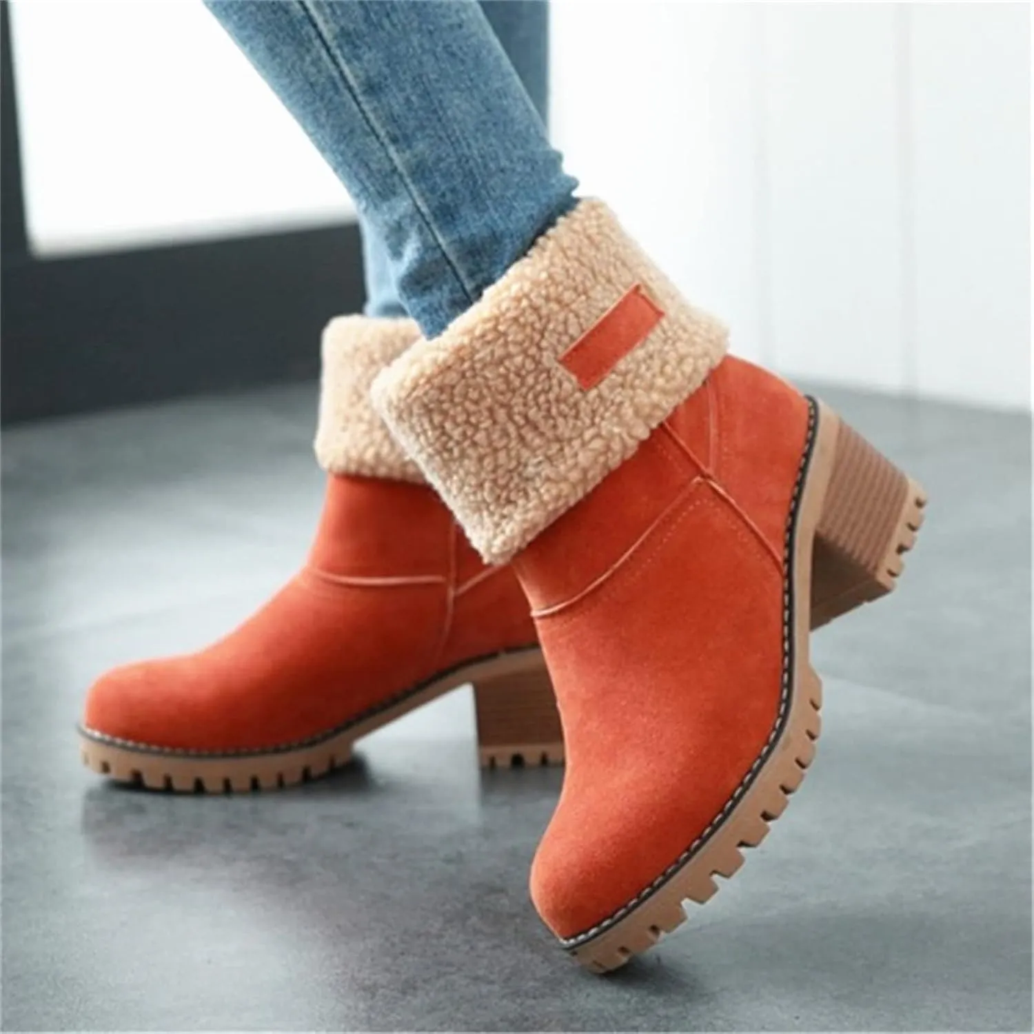 Ladmiple Winter Boots For Women Tall Mid Calf Snow Boots Warm Comfortable Outdoor Fur Lined Thickening Walking Shoes