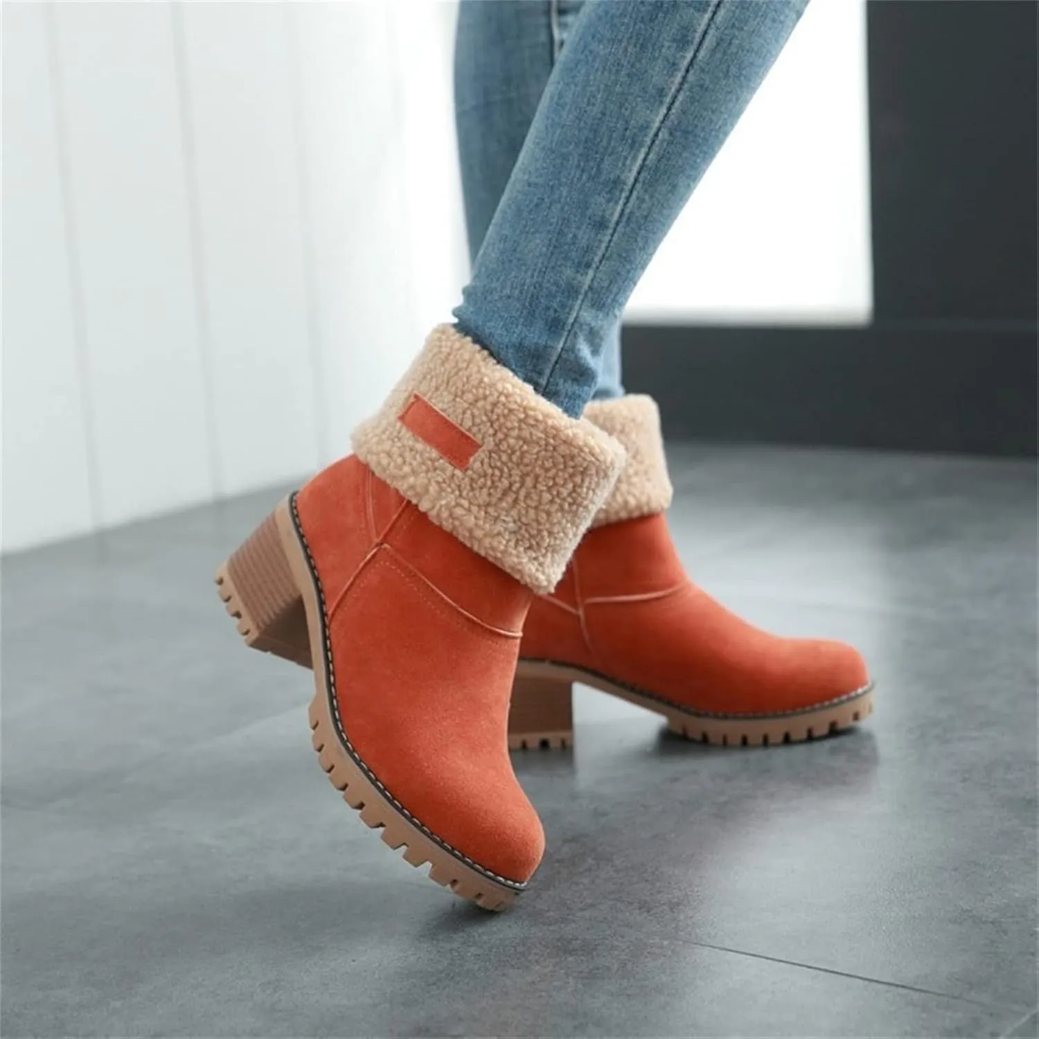 Ladmiple Winter Boots For Women Tall Mid Calf Snow Boots Warm Comfortable Outdoor Fur Lined Thickening Walking Shoes