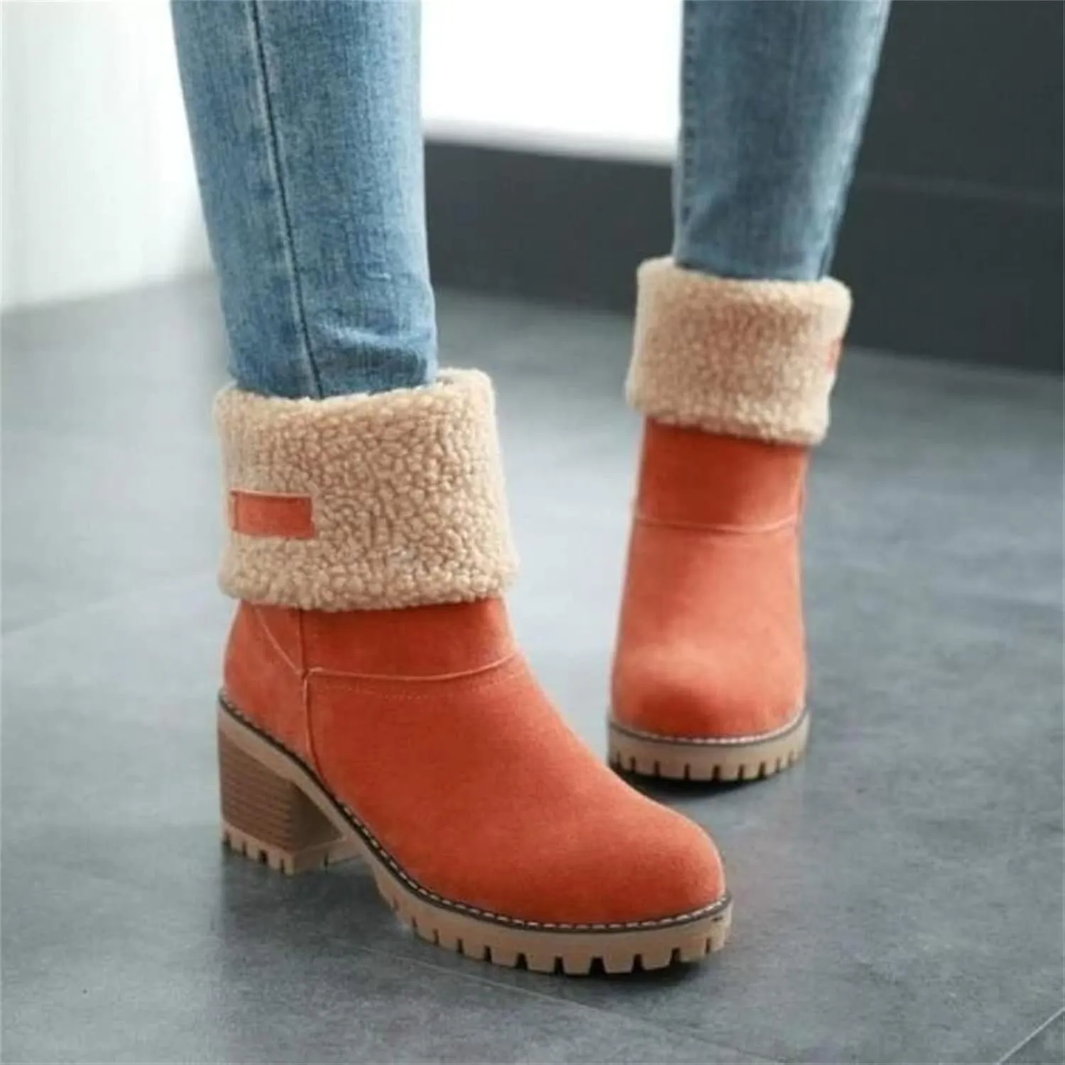 Ladmiple Winter Boots For Women Tall Mid Calf Snow Boots Warm Comfortable Outdoor Fur Lined Thickening Walking Shoes