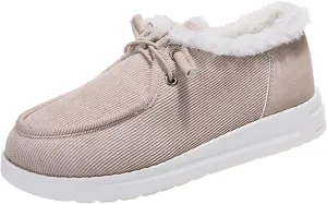 Ladmiple Winter Boots For Women Wide Width Casual Slip-on Warm Loafers Shoes Faux Fur-Lined Comfortable Snow Ankle Boots