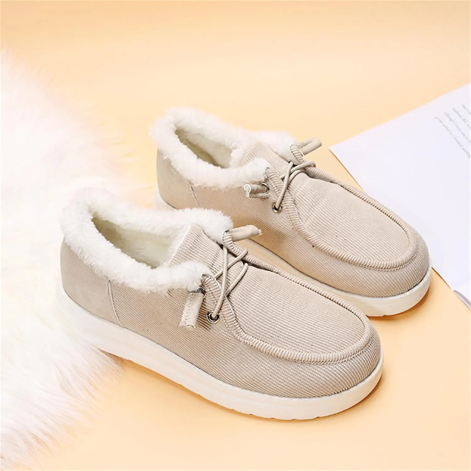 Ladmiple Winter Boots For Women Wide Width Casual Slip-on Warm Loafers Shoes Faux Fur-Lined Comfortable Snow Ankle Boots