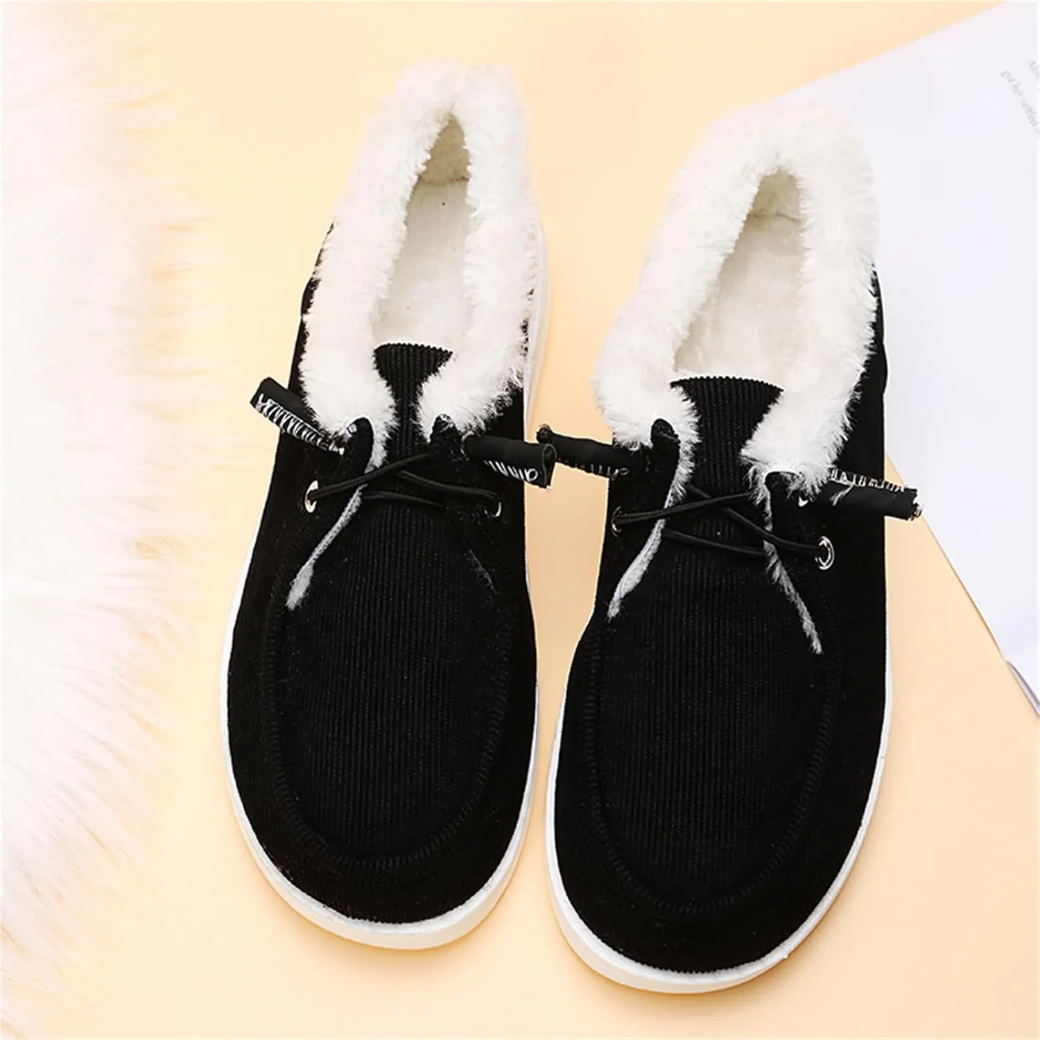Ladmiple Winter Boots For Women Wide Width Casual Slip-on Warm Loafers Shoes Faux Fur-Lined Comfortable Snow Ankle Boots