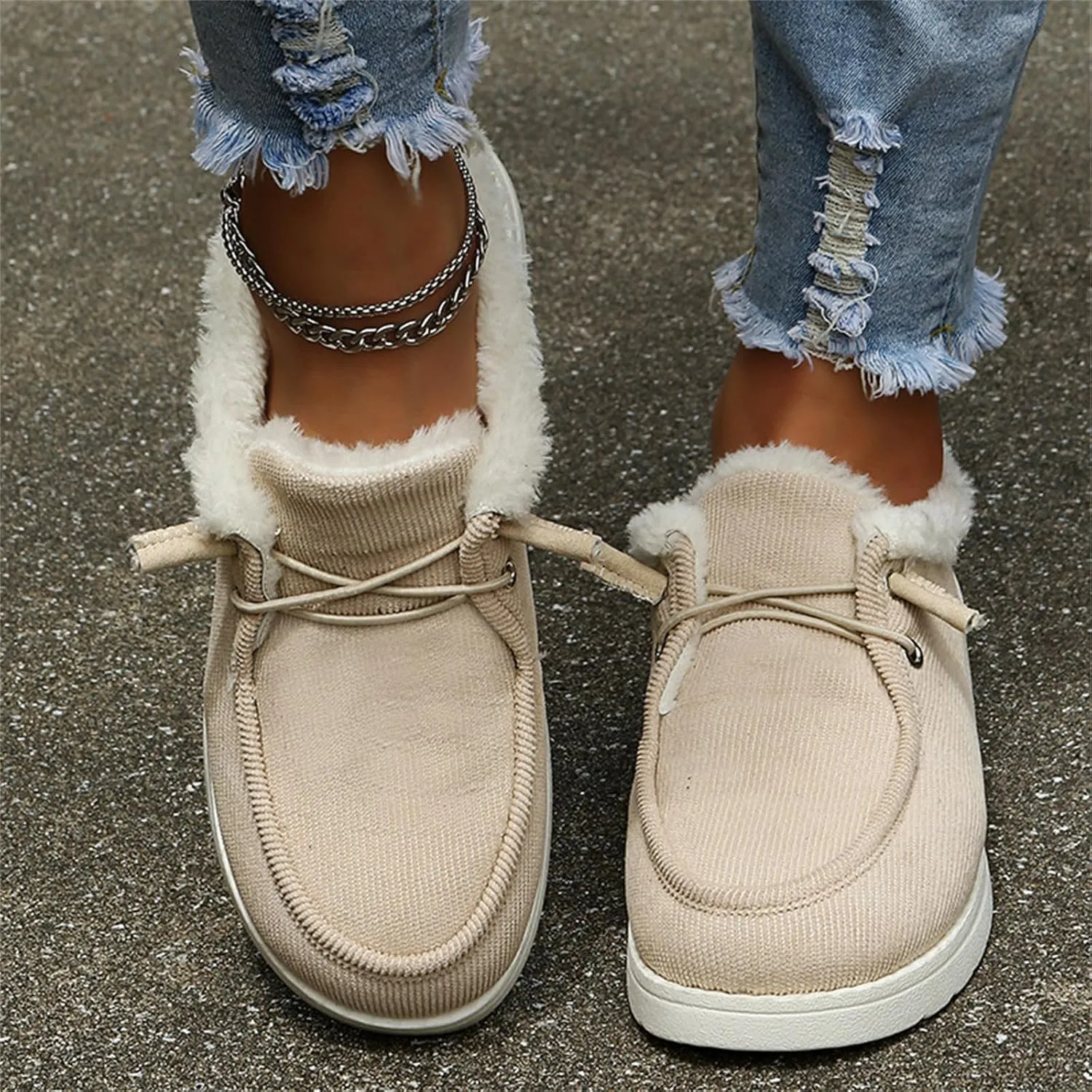 Ladmiple Winter Boots For Women Wide Width Casual Slip-on Warm Loafers Shoes Faux Fur-Lined Comfortable Snow Ankle Boots