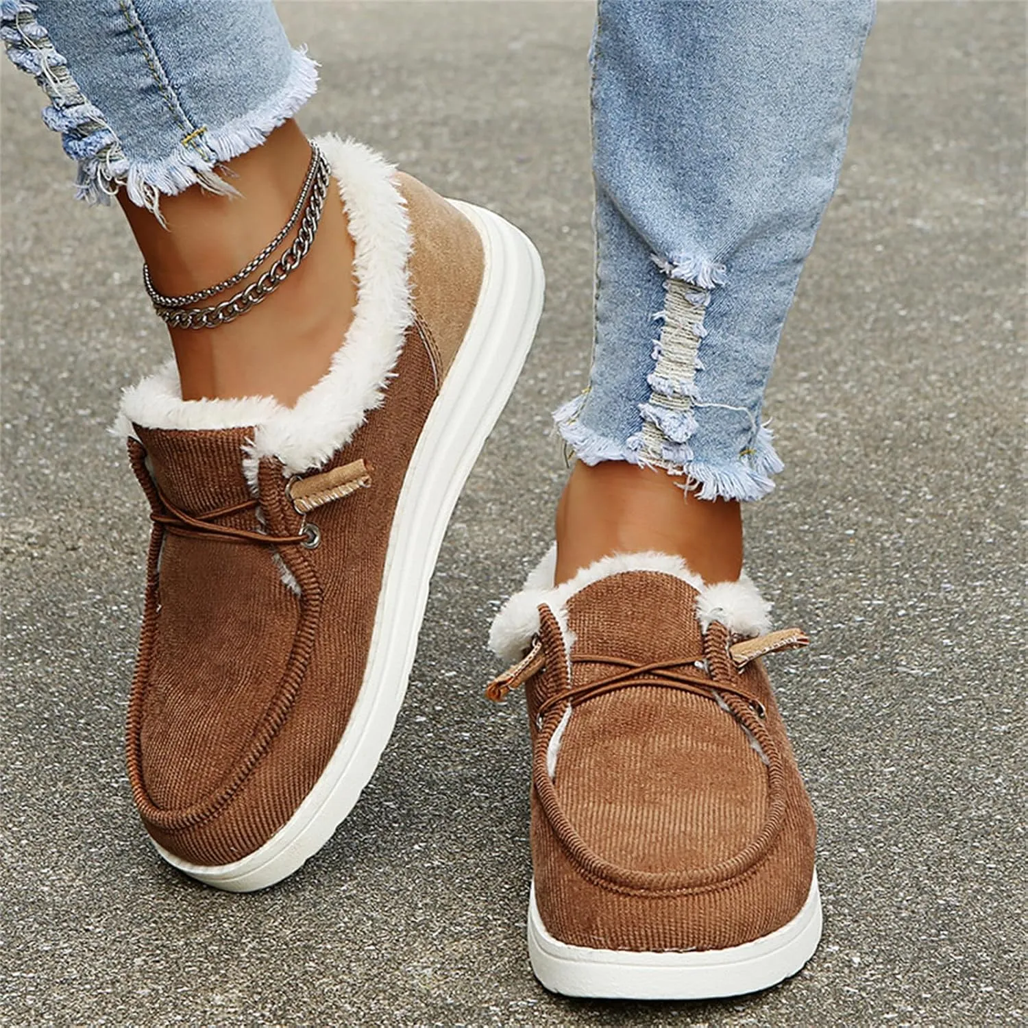 Ladmiple Winter Boots For Women Wide Width Casual Slip-on Warm Loafers Shoes Faux Fur-Lined Comfortable Snow Ankle Boots