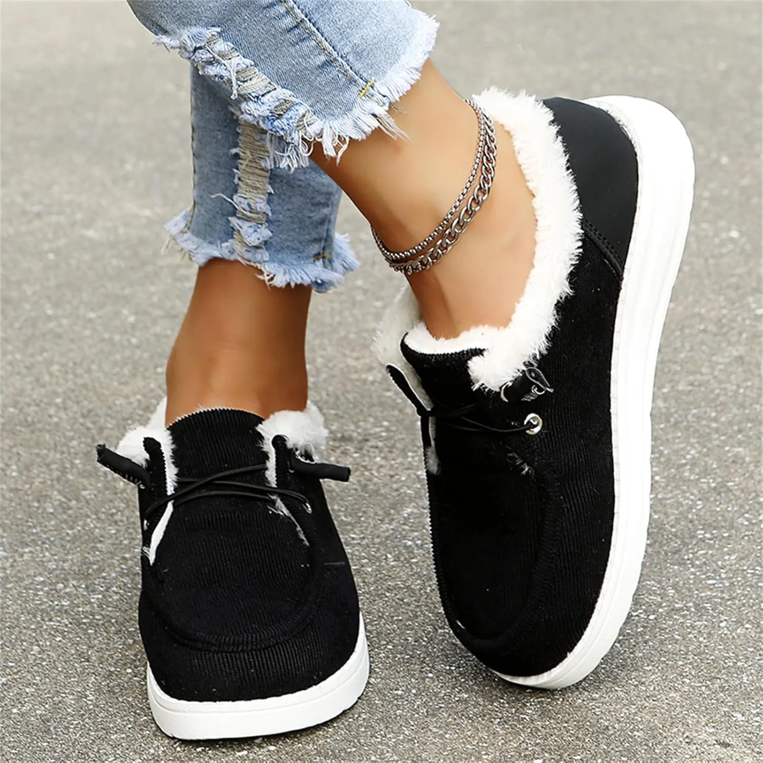 Ladmiple Winter Boots For Women Wide Width Casual Slip-on Warm Loafers Shoes Faux Fur-Lined Comfortable Snow Ankle Boots