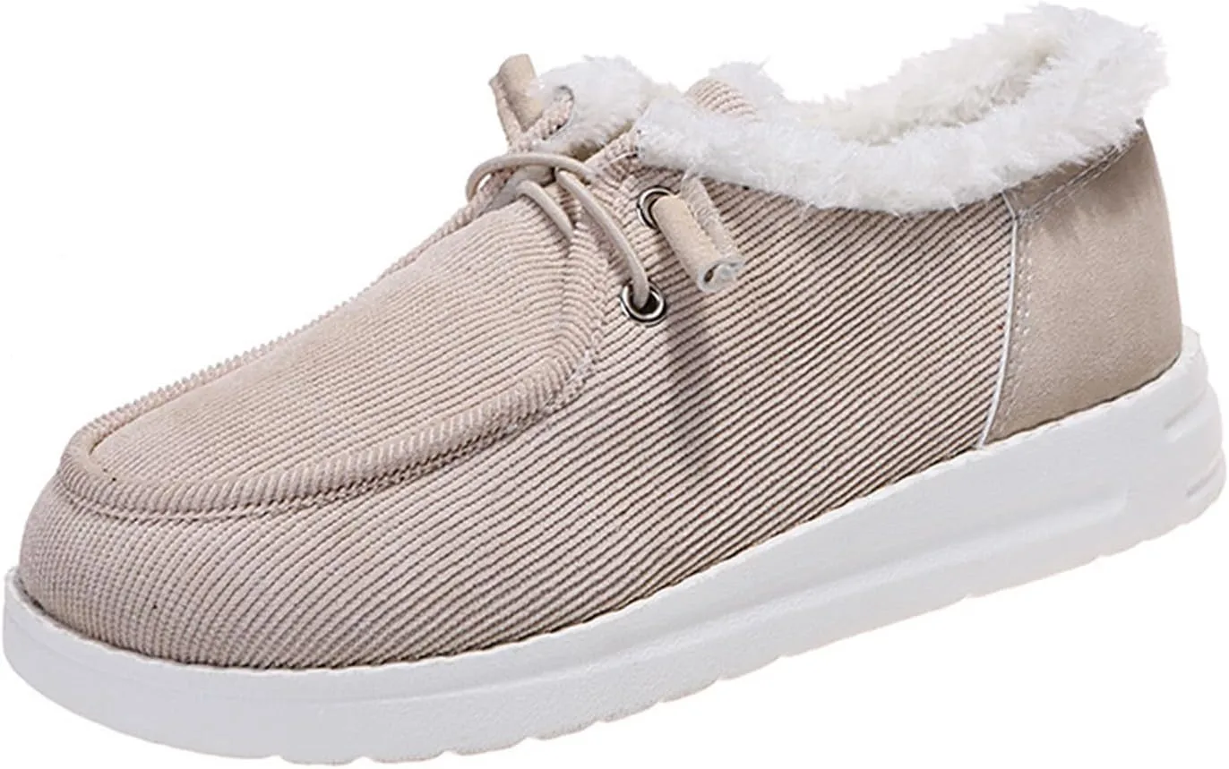 Ladmiple Winter Boots For Women Wide Width Casual Slip-on Warm Loafers Shoes Faux Fur-Lined Comfortable Snow Ankle Boots