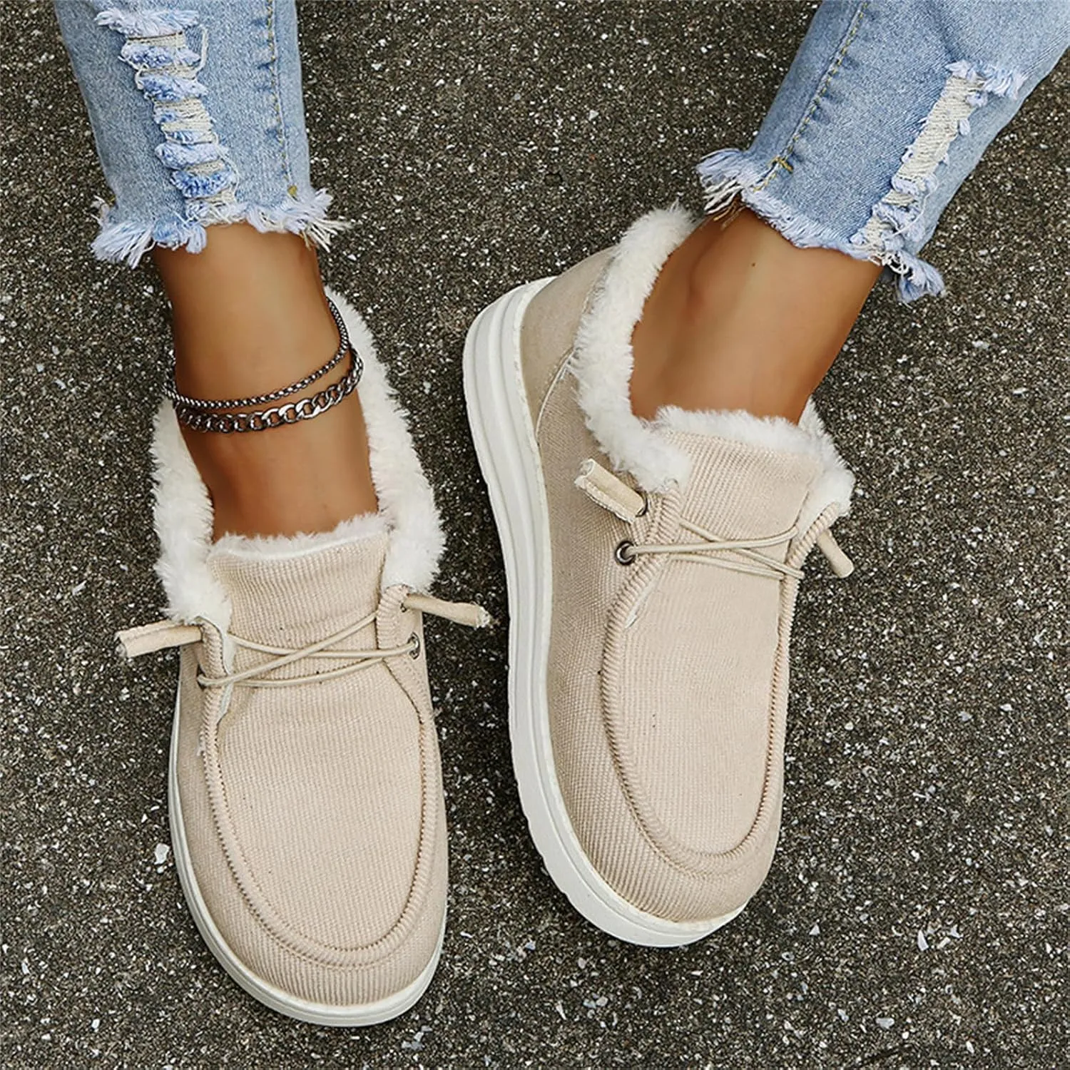 Ladmiple Winter Boots For Women Wide Width Casual Slip-on Warm Loafers Shoes Faux Fur-Lined Comfortable Snow Ankle Boots