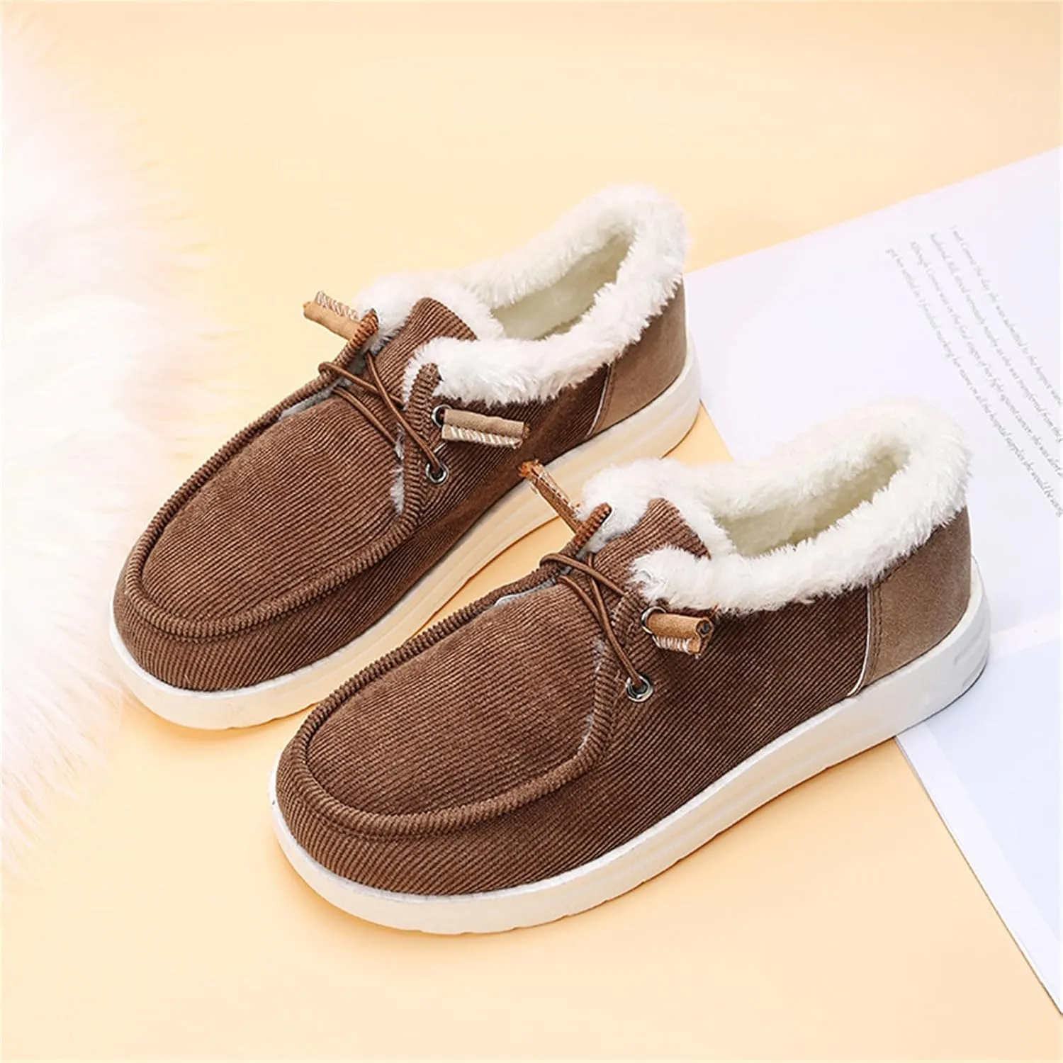 Ladmiple Winter Boots For Women Wide Width Casual Slip-on Warm Loafers Shoes Faux Fur-Lined Comfortable Snow Ankle Boots