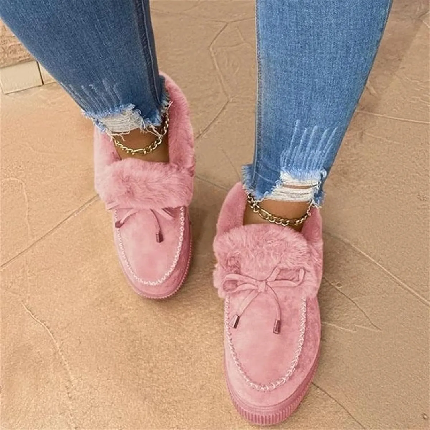 Ladmiple Winter Boots For Women With Fur Lined Casual Slip-on Warm Loafers Shoes Comfort Lightweight Snow Ankle Booties