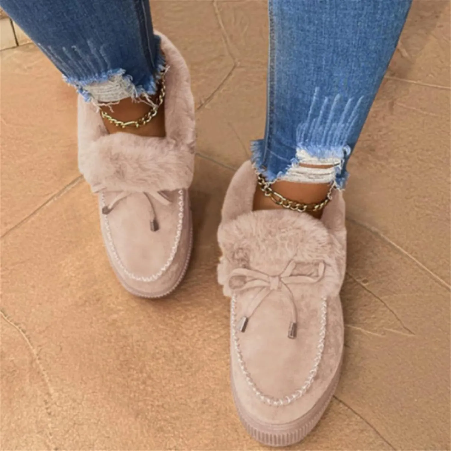 Ladmiple Winter Boots For Women With Fur Lined Casual Slip-on Warm Loafers Shoes Comfort Lightweight Snow Ankle Booties