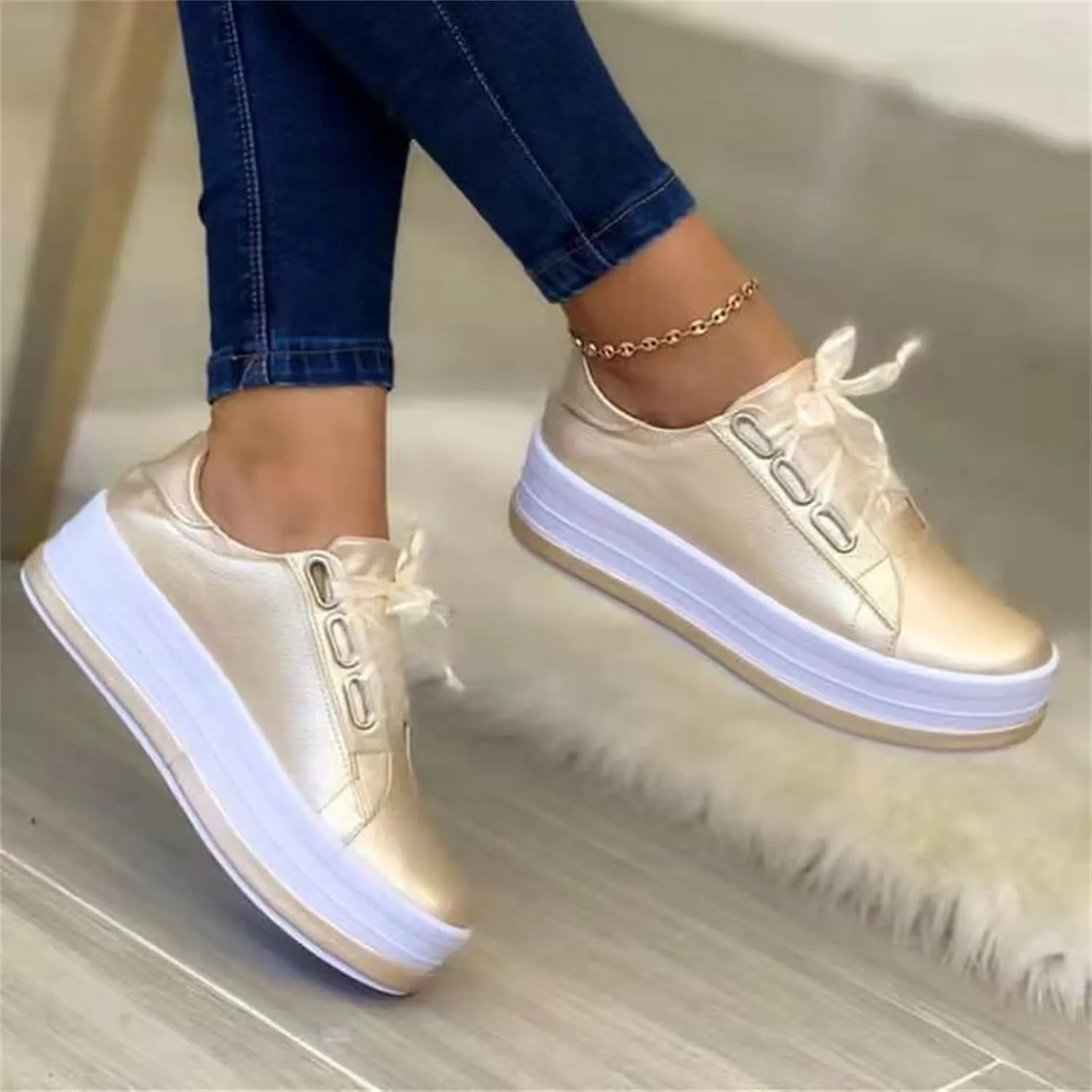 Ladmiple Womens Shoes Dressy Casual Loafers Lace Up Leather Sneaker Fashion Comfortable Slip On Platform Walking Shoes