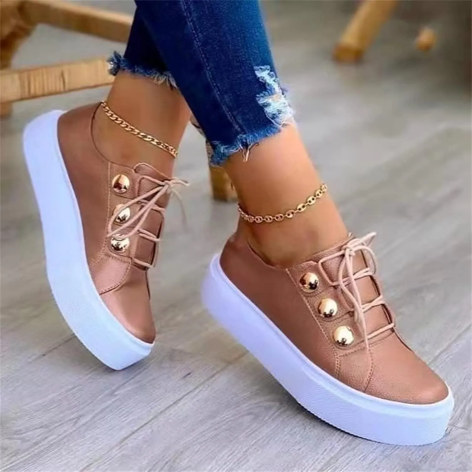 Ladmiple Womens Shoes Dressy Casual Loafers Leather Lace ups Walking Shoes Fashion Slip On Comfortable Platform Sneakers
