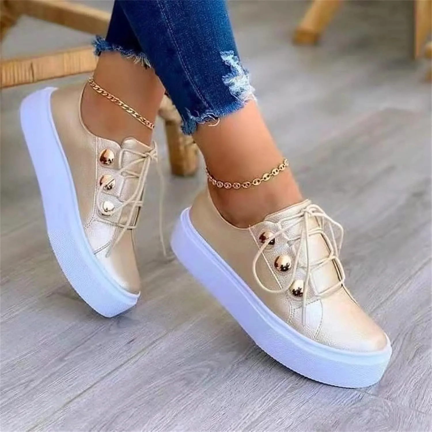Ladmiple Womens Shoes Dressy Casual Loafers Leather Sneakers Lace Up Fashion Comfortable Slip On Platform Walking Shoes