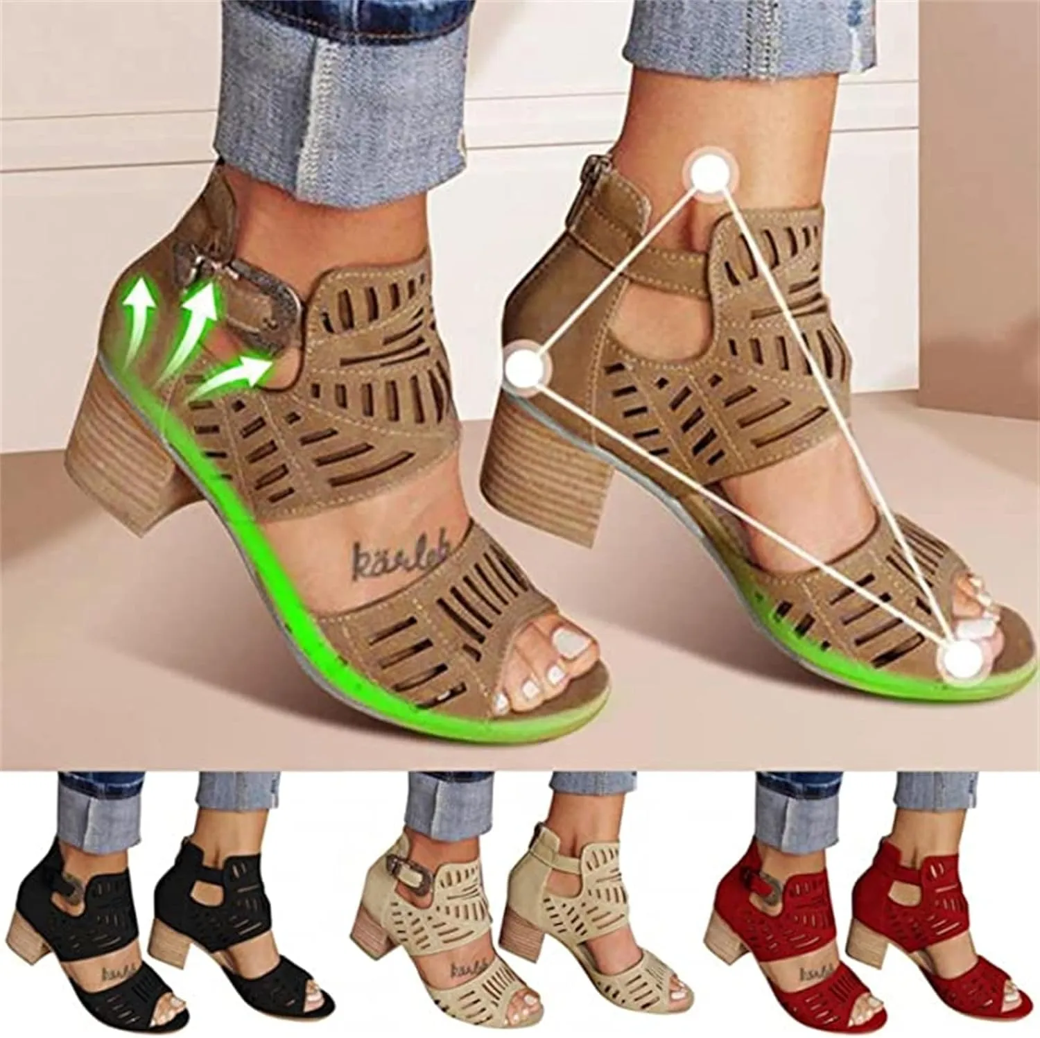 Lausiuoe Sandals Women Comfortable Dressy Heel Open Toe Ankle Strap Chunky Heel Pump Shoes Evening Dress Party Wedge Sandals