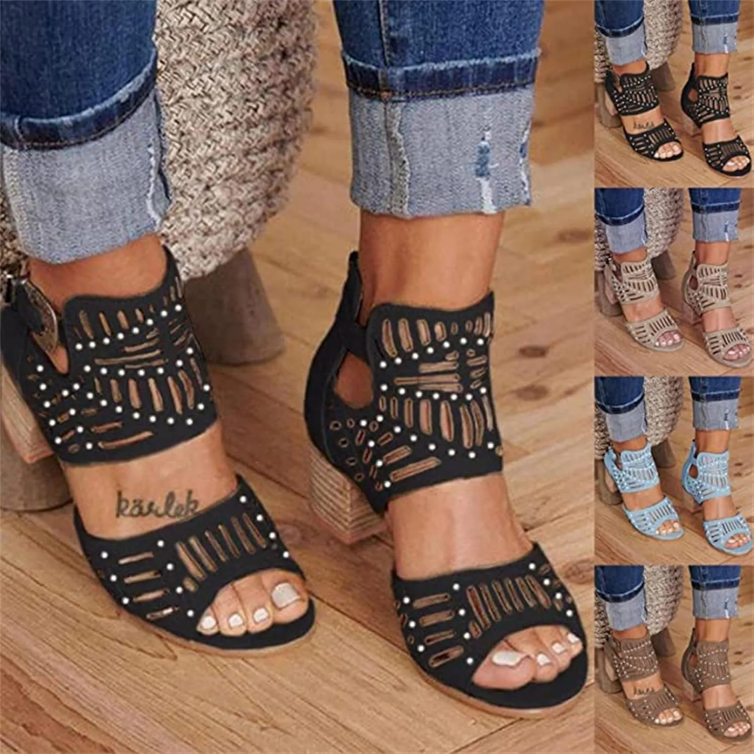 Lausiuoe Sandals Women Comfortable Dressy Wedge Dress Pumps Shoes Ankle Strap Low Chunky Heel Casual Summer Strappy Sandals