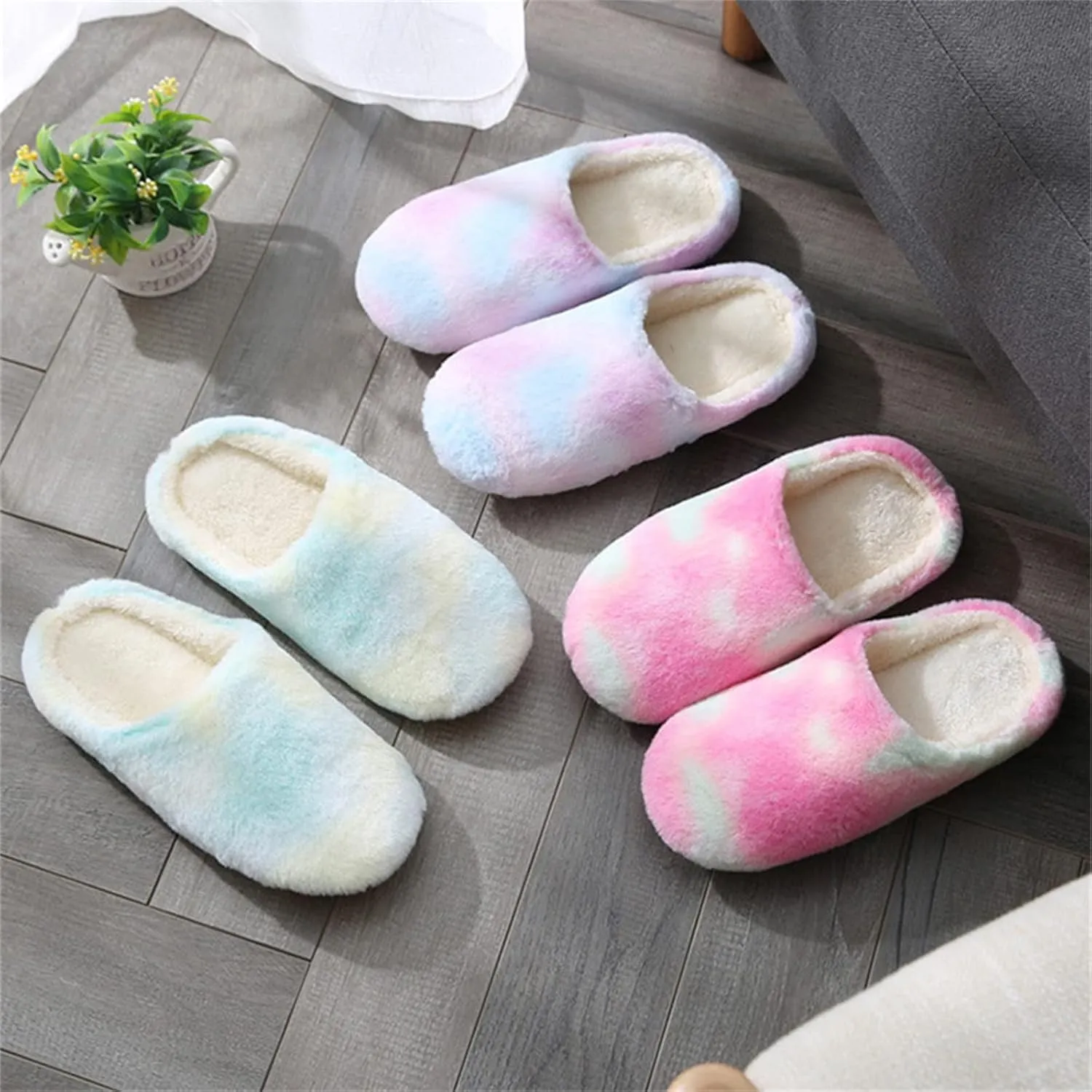 Lausiuoe Slippers For Women Memory Foam Non Slip Fuzzy House Slippers Indoor Warm Plush Fleece Lining Bedroom Home Shoes