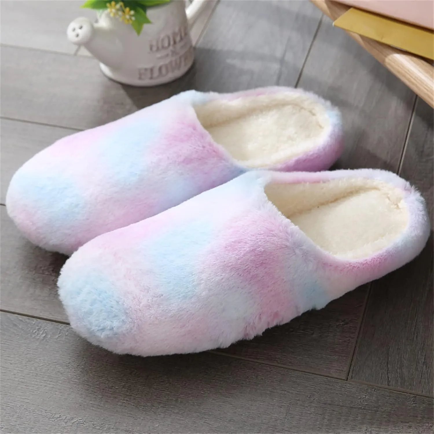 Lausiuoe Slippers For Women Memory Foam Non Slip Fuzzy House Slippers Indoor Warm Plush Fleece Lining Bedroom Home Shoes