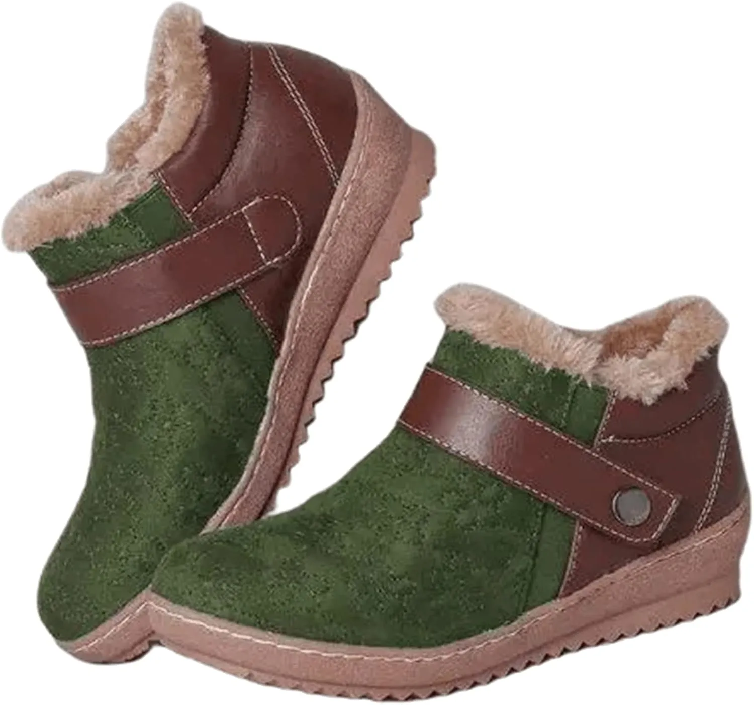 Lausiuoe Snow Boots For Women Cute Wide Calf Warm Fur Lined Winter Ankle Booties Casual Fashion Fuzzy Warm Outdoor Shoes