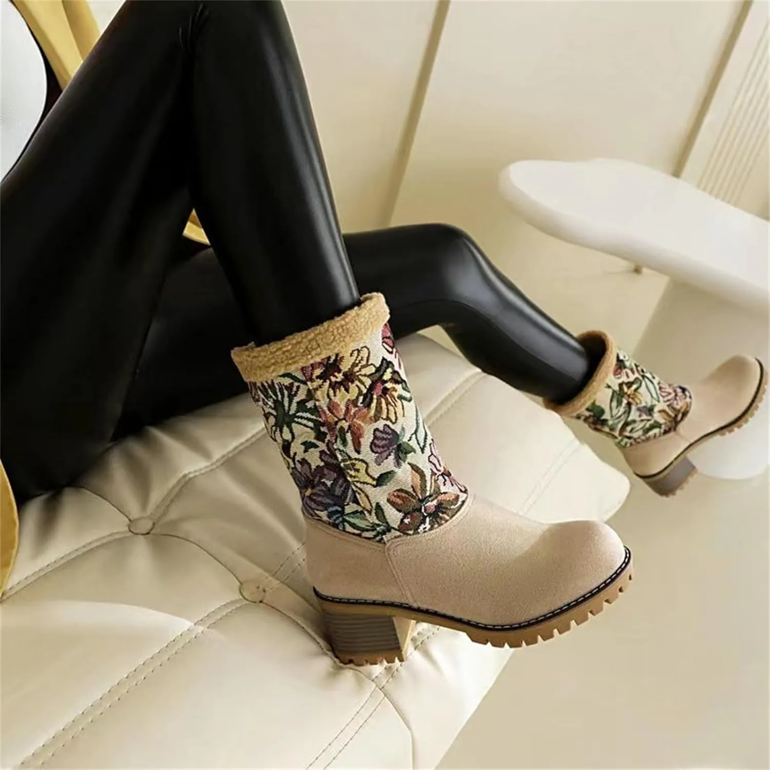 Lausiuoe Snow Boots For Women Wide Width Mid Calf Warm Winter Boots Casual Fashion Trendy Slip On Fur Lined Fuzzy Shoes