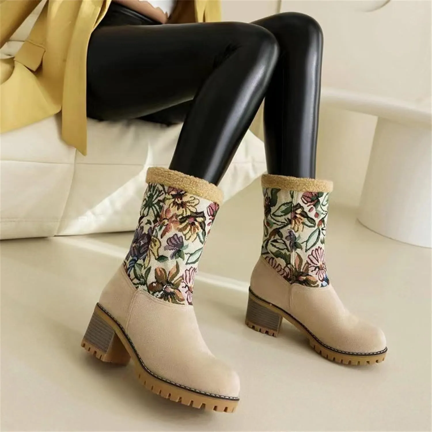 Lausiuoe Snow Boots For Women Wide Width Mid Calf Warm Winter Boots Casual Fashion Trendy Slip On Fur Lined Fuzzy Shoes