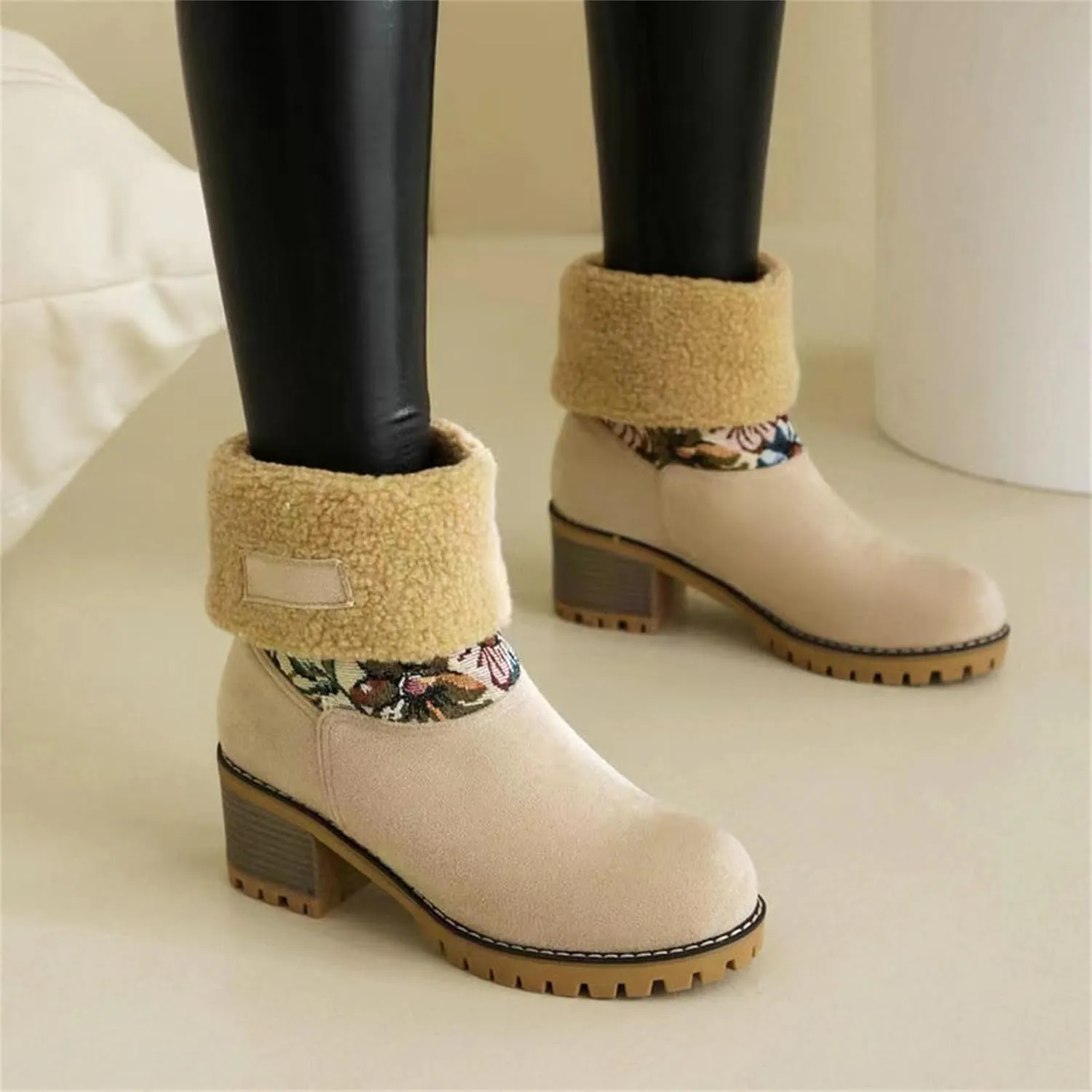 Lausiuoe Snow Boots For Women Wide Width Mid Calf Warm Winter Boots Casual Fashion Trendy Slip On Fur Lined Fuzzy Shoes