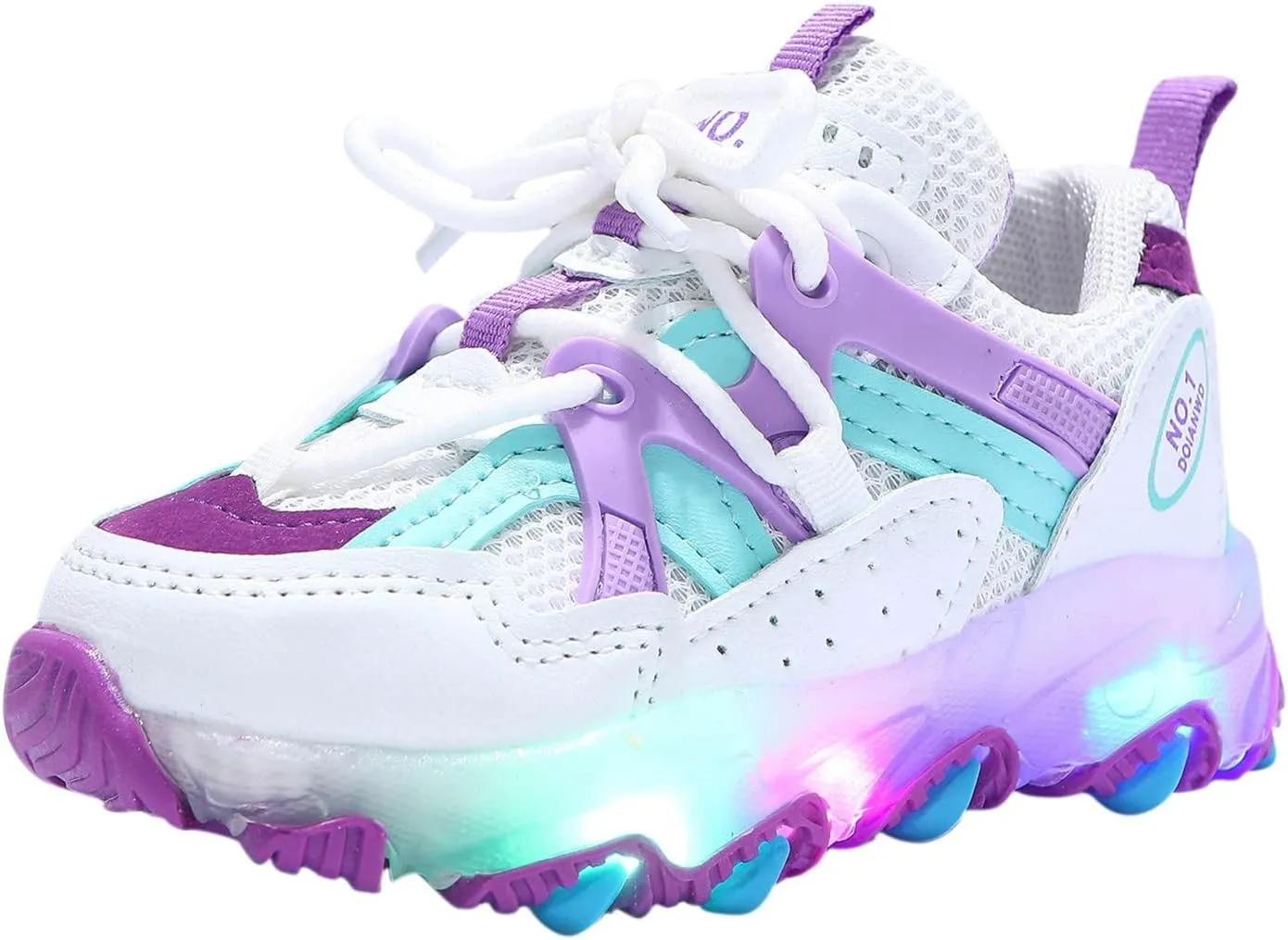 LED Light Up Sneakers Breathable Sport Casual Girls Boys Shoes Adjustable Strap Flashing for Toddler/Little Kid (Purple, 12.5 Little Kid)