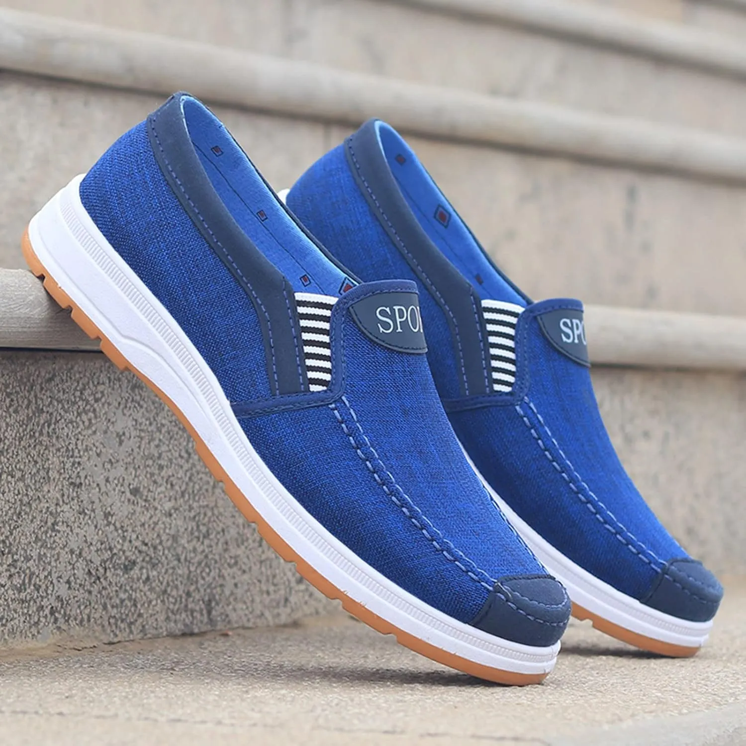 Lightweight Shoes Fashion All Season Men Casual Shoes Flat Round Toe Non Slip Cloth Upper Colorblock Comfortable Slip On