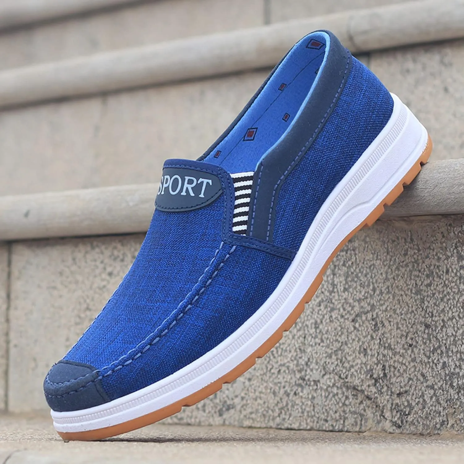Lightweight Shoes Fashion All Season Men Casual Shoes Flat Round Toe Non Slip Cloth Upper Colorblock Comfortable Slip On