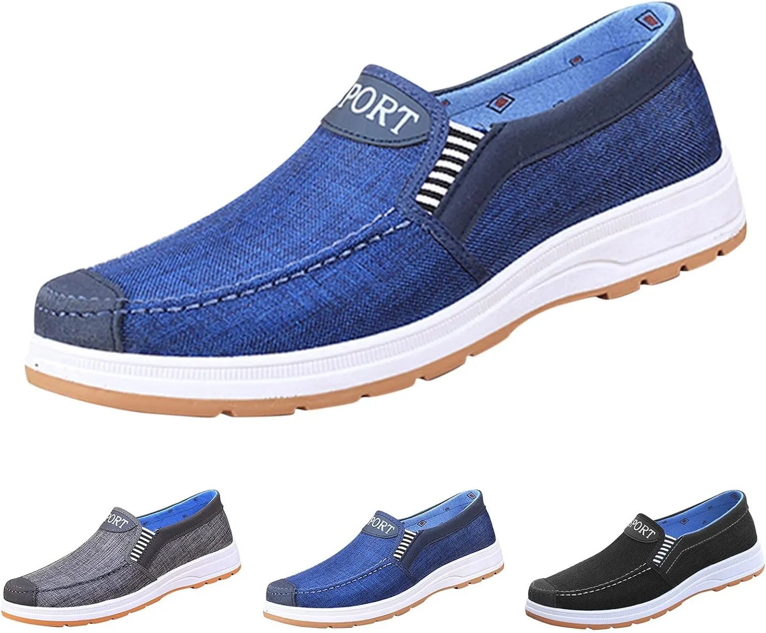 Lightweight Shoes Fashion All Season Men Casual Shoes Flat Round Toe Non Slip Cloth Upper Colorblock Comfortable Slip On