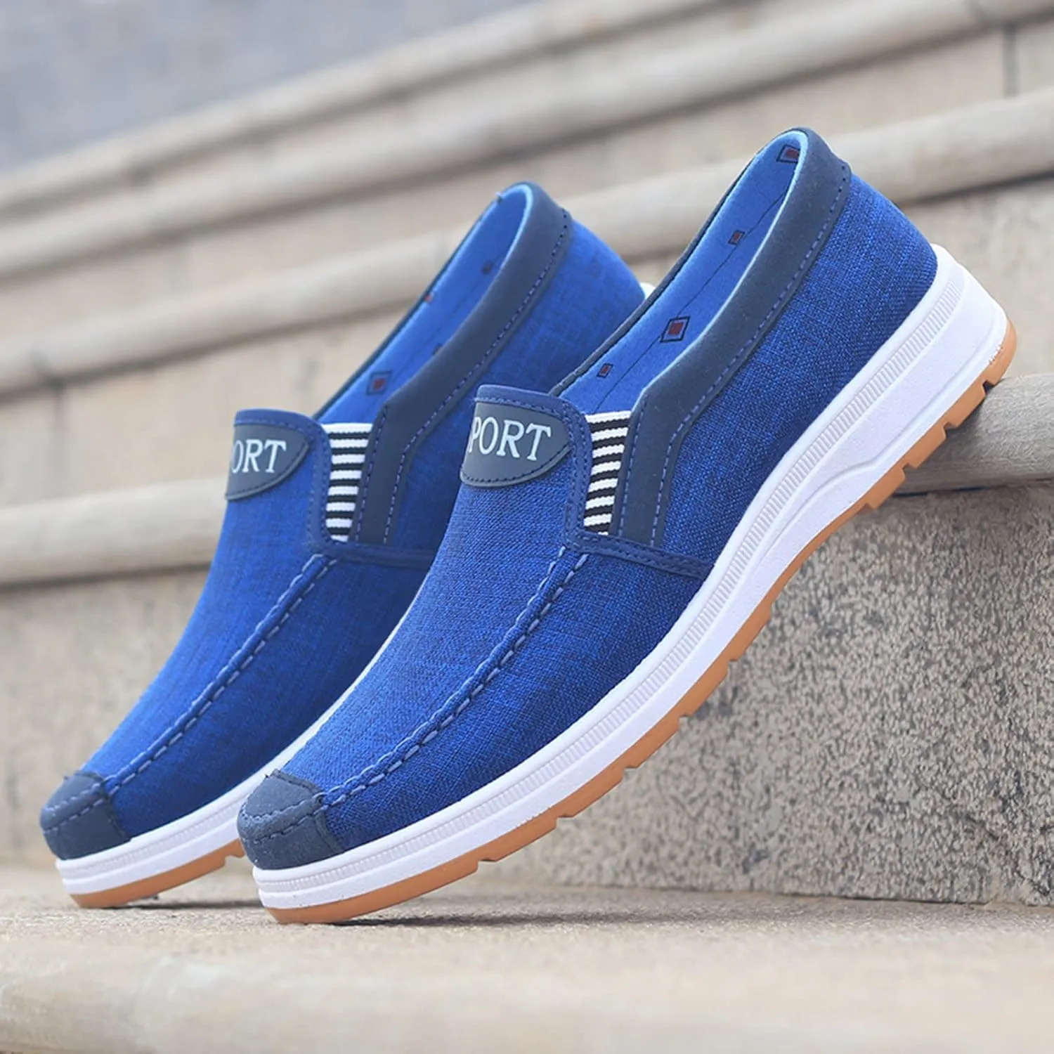 Lightweight Shoes Fashion All Season Men Casual Shoes Flat Round Toe Non Slip Cloth Upper Colorblock Comfortable Slip On