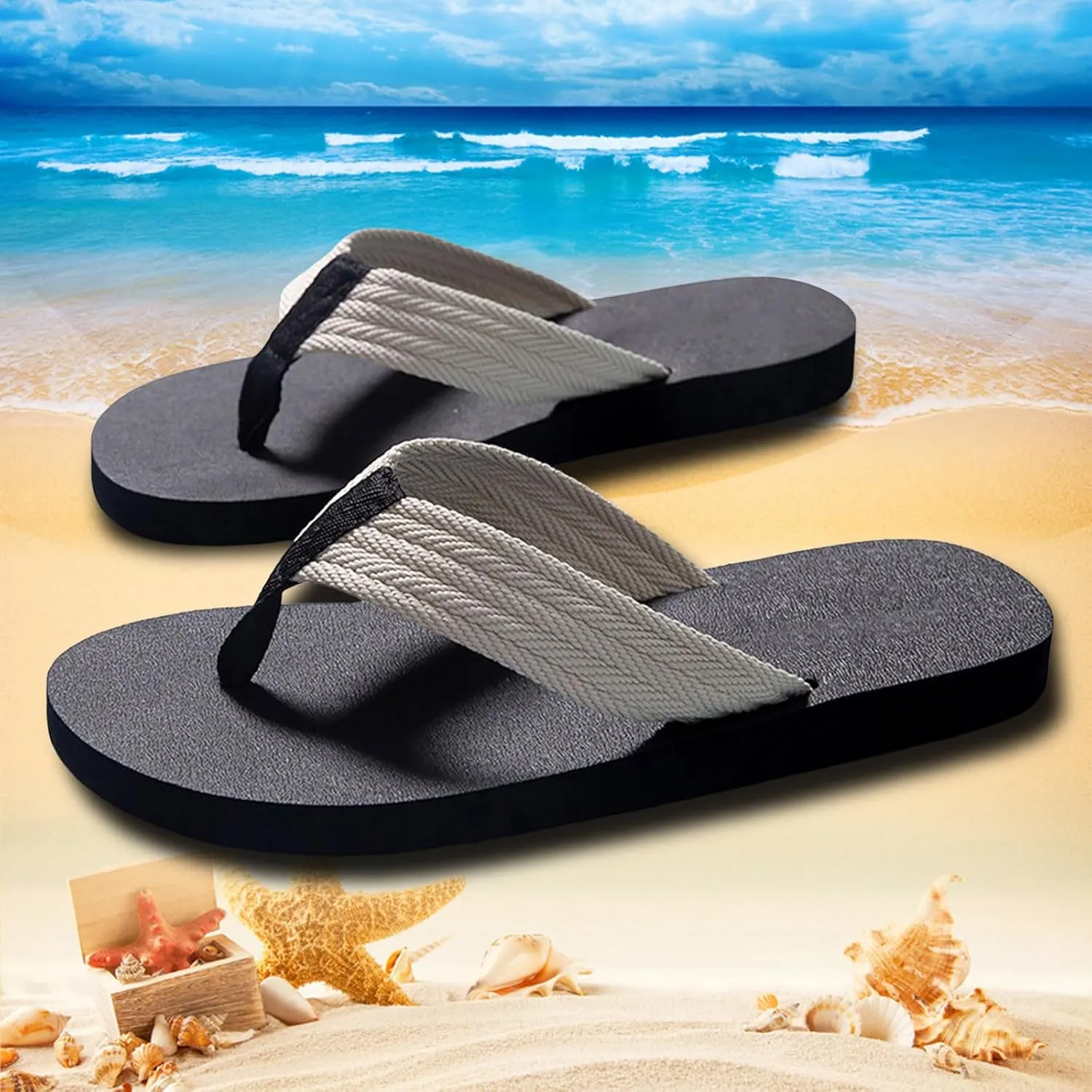 Men Summer Casual Outside Wear Beach Non Slip Breathable Flip Flops Toes Big Mens Slippers Extra Wide