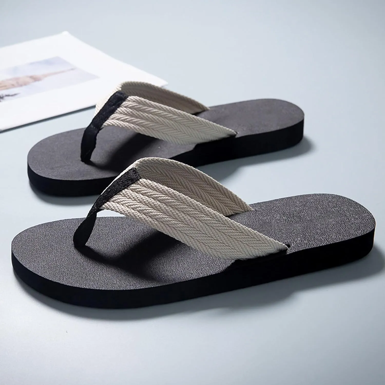 Men Summer Casual Outside Wear Beach Non Slip Breathable Flip Flops Toes Big Mens Slippers Extra Wide