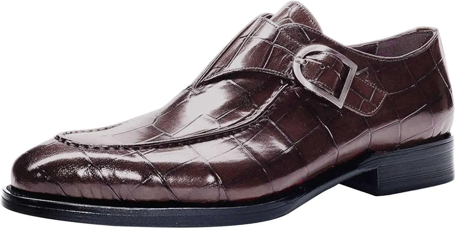 Mens Black Dress Shoes with Buckle Strap Arch Support Leather Shoes for Men Retro Street Leather Shoe for Men Cool Dating Dress Boots Waterproof Durable Shoe Mens Business Footwear