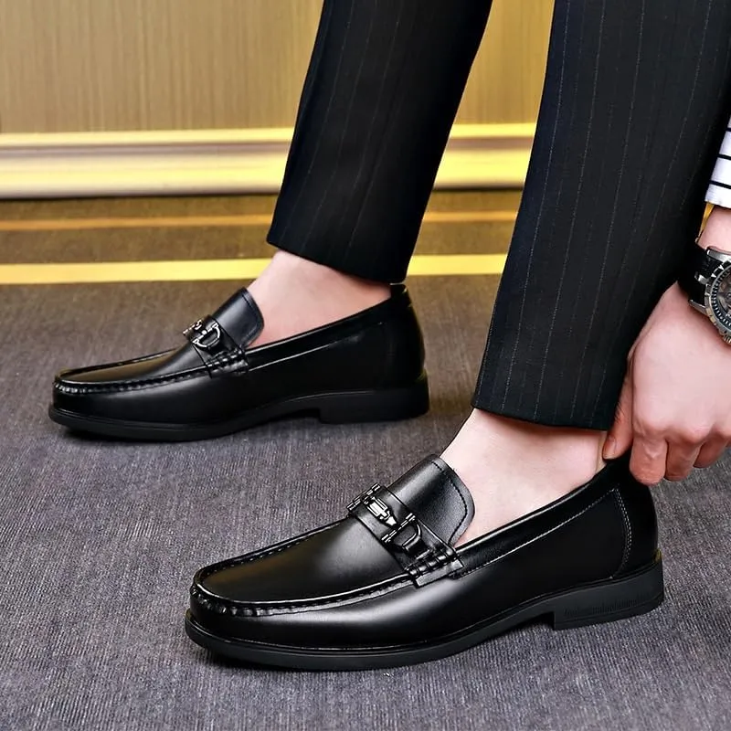 Men's Black Patent Leather Platform Dress Shoes Slip-On Flat Horsebit Loafers