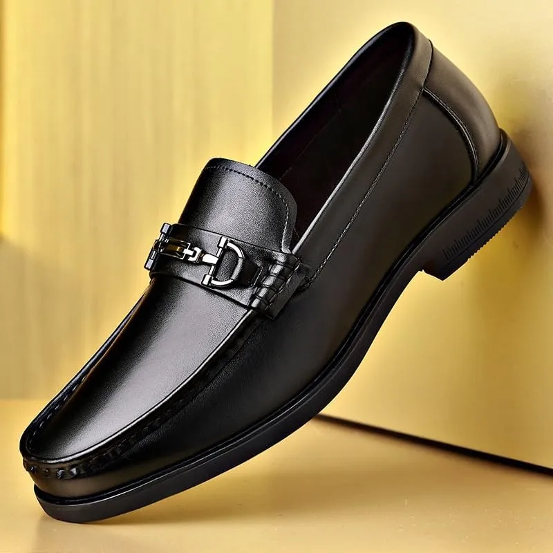 Men's Black Patent Leather Platform Dress Shoes Slip-On Flat Horsebit Loafers