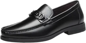 Men's Black Patent Leather Platform Dress Shoes Slip-On Flat Horsebit Loafers