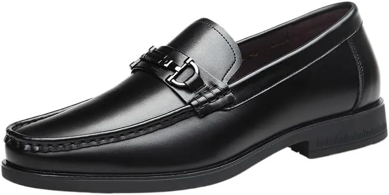 Men's Black Patent Leather Platform Dress Shoes Slip-On Flat Horsebit Loafers