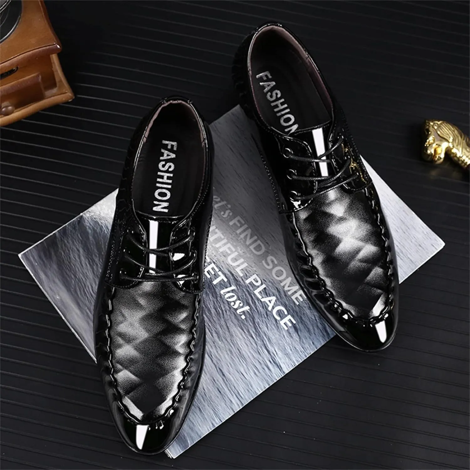 Mens Casual Business Shoes Low Heel Comfortable Leather Formal Shoes Non Slip Breathable Dress Shoe for Men Lace Up Leather Footwear Elegant Dating Suit DerbyArch Support Derbby