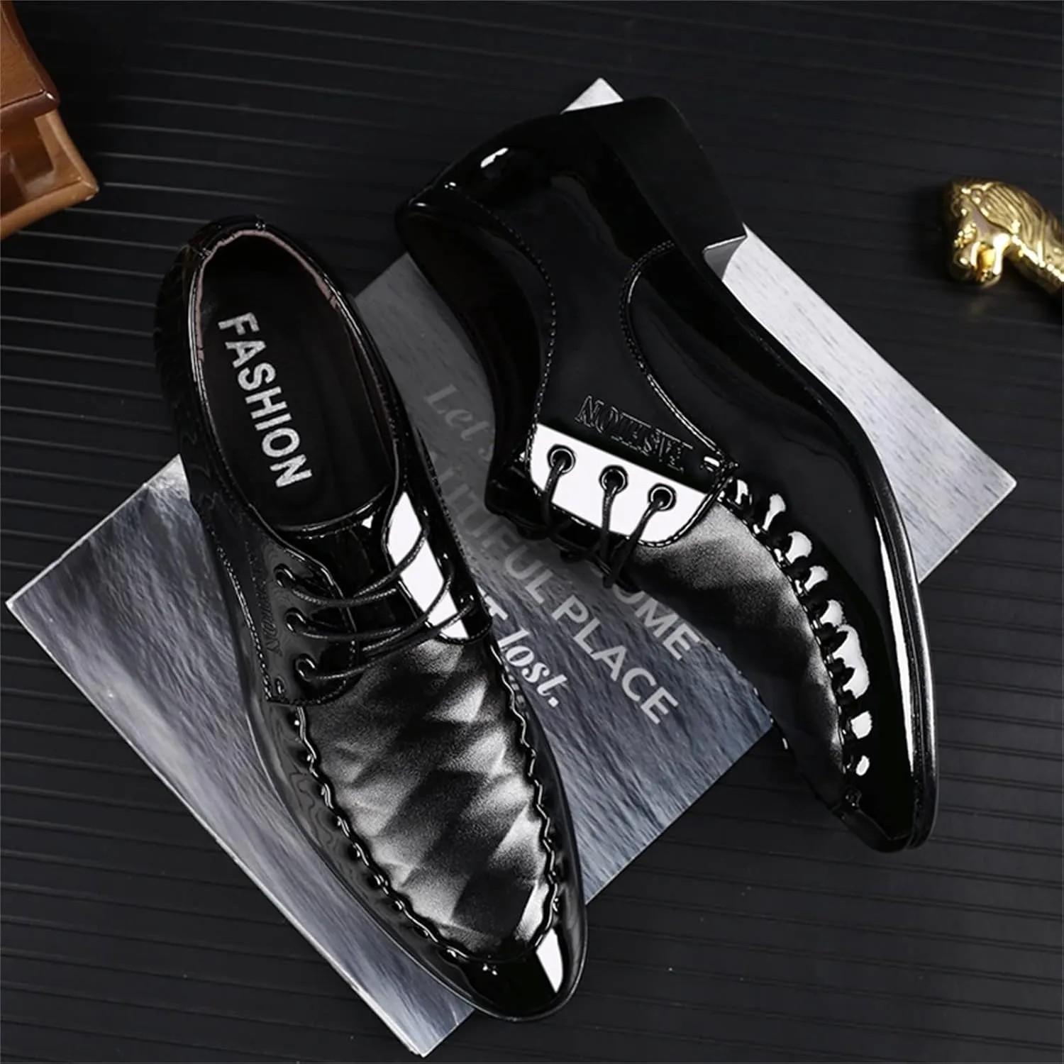 Mens Casual Business Shoes Low Heel Comfortable Leather Formal Shoes Non Slip Breathable Dress Shoe for Men Lace Up Leather Footwear Elegant Dating Suit DerbyArch Support Derbby