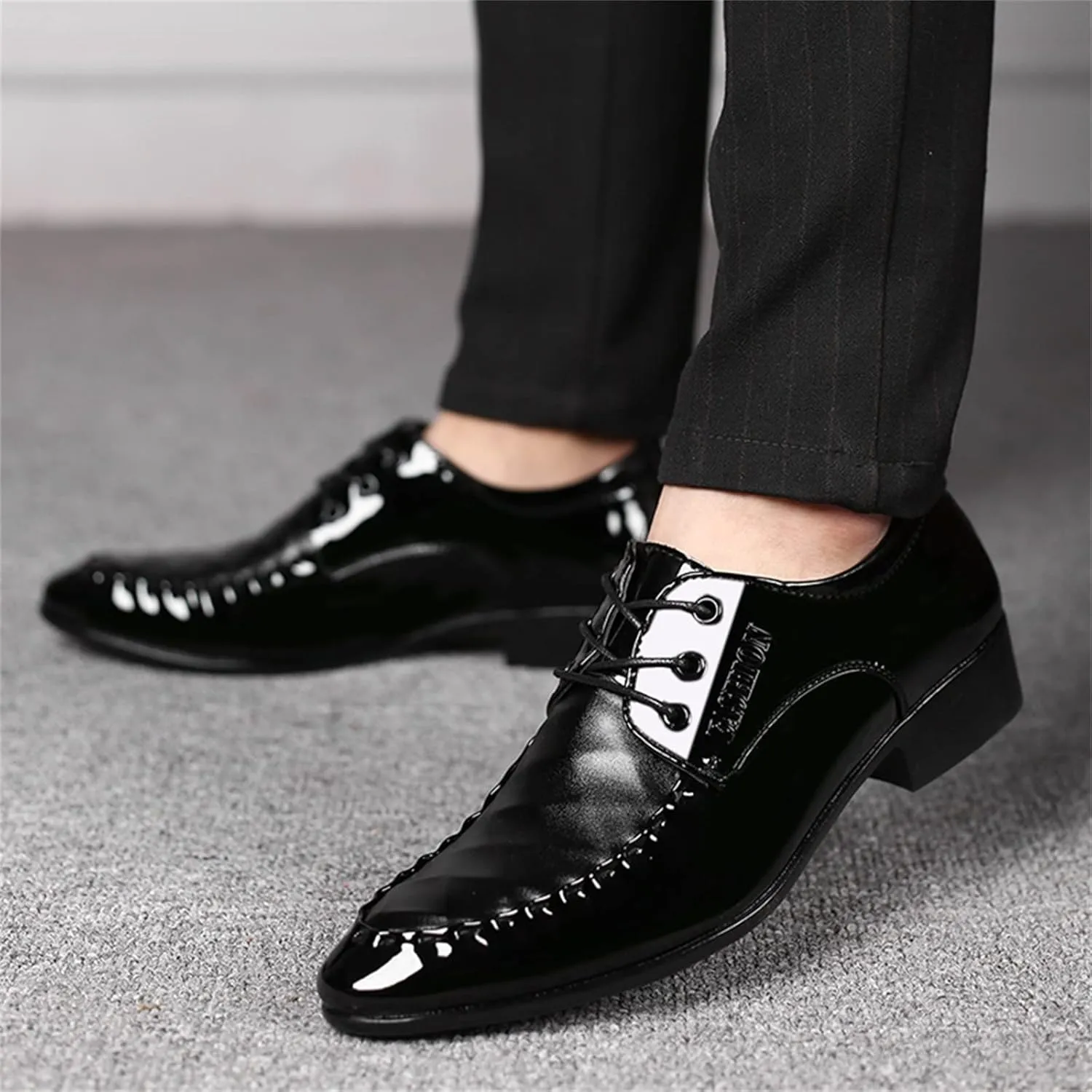 Mens Casual Business Shoes Low Heel Comfortable Leather Formal Shoes Non Slip Breathable Dress Shoe for Men Lace Up Leather Footwear Elegant Dating Suit DerbyArch Support Derbby