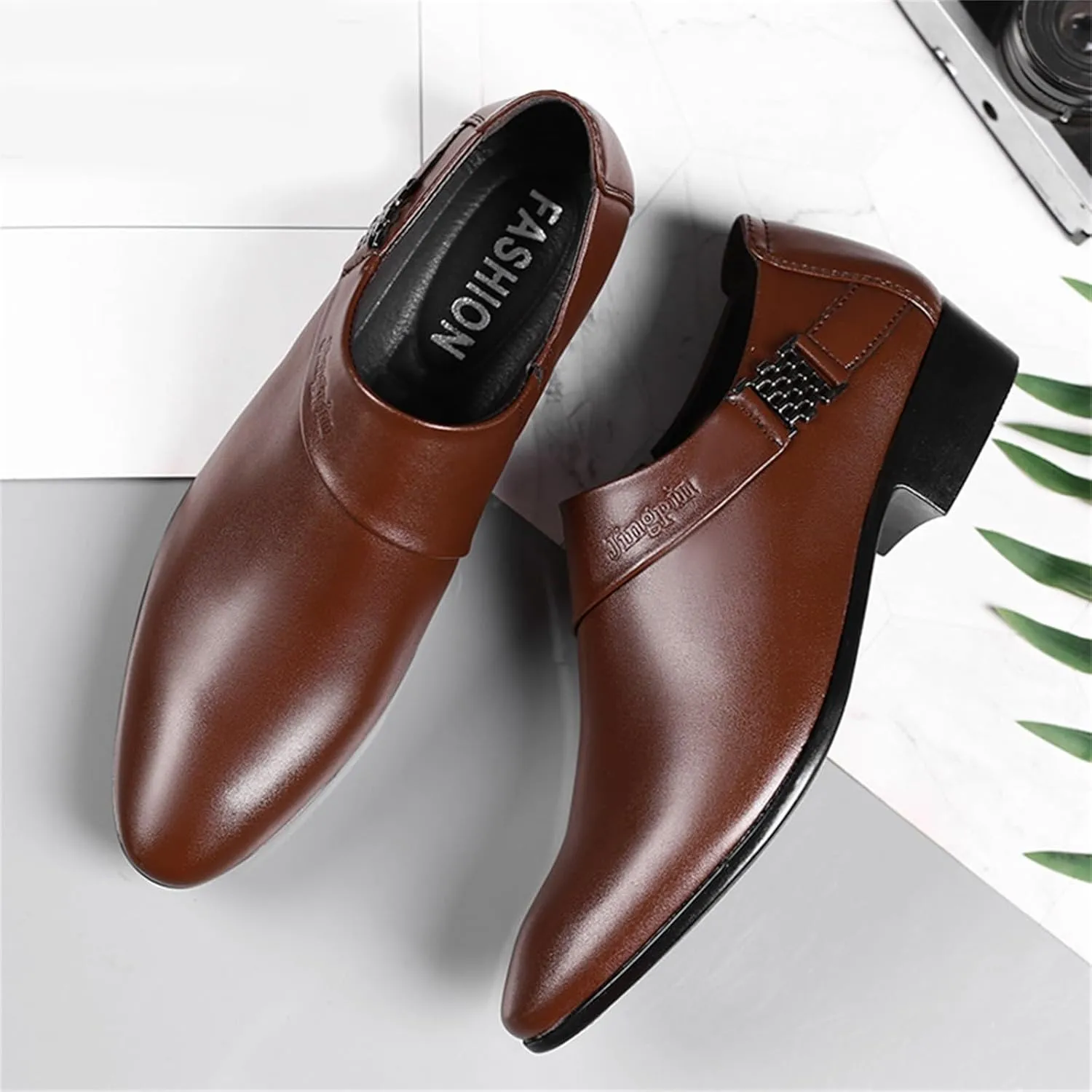 Mens Casual Leather Boots with Buckle Strap Waterproof Dress Shoes for Men Business Matte Leather Shoes Elegant Dating Suit Shoe for Men Low Heel Formal Shoe Supple Dressy Monk
