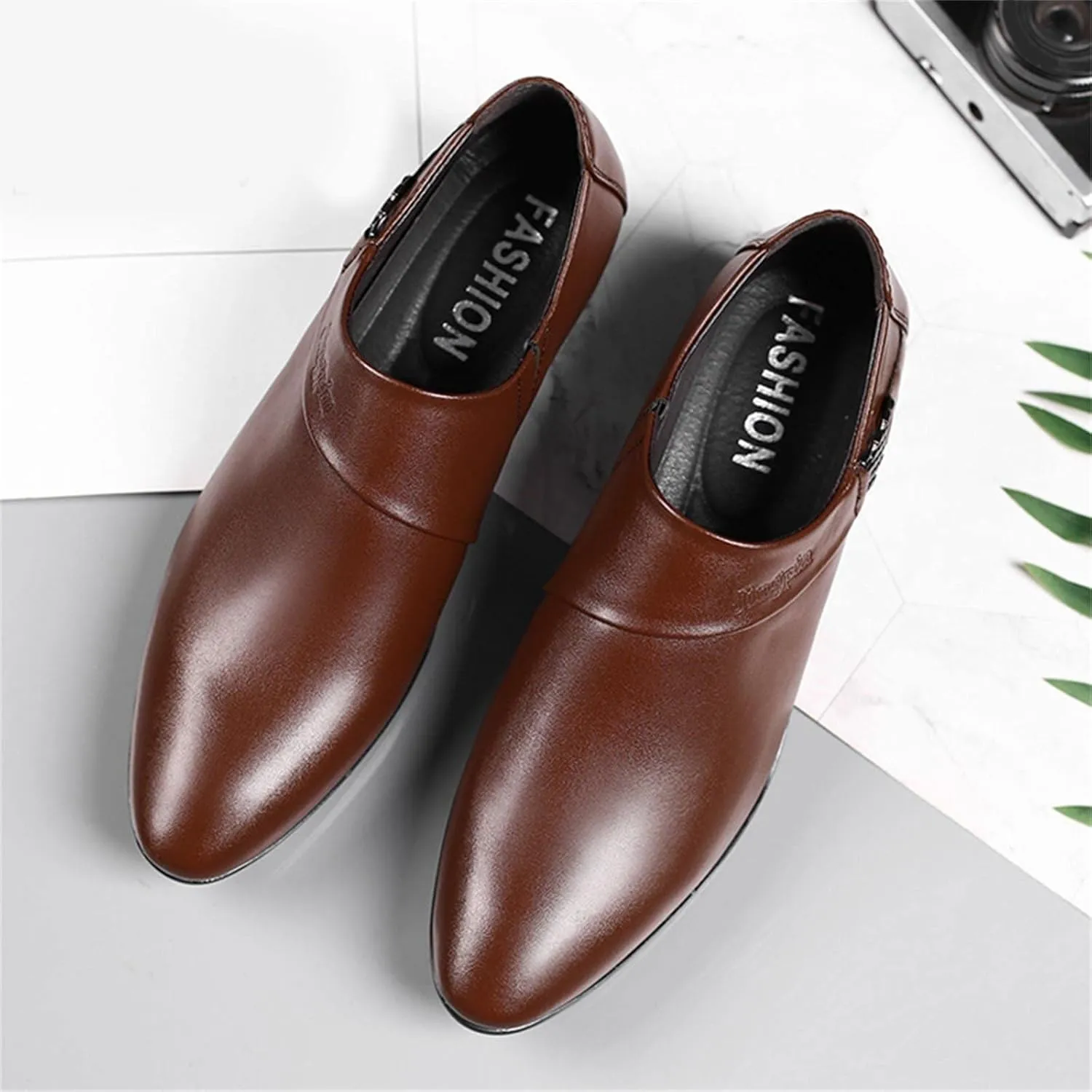 Mens Casual Leather Boots with Buckle Strap Waterproof Dress Shoes for Men Business Matte Leather Shoes Elegant Dating Suit Shoe for Men Low Heel Formal Shoe Supple Dressy Monk