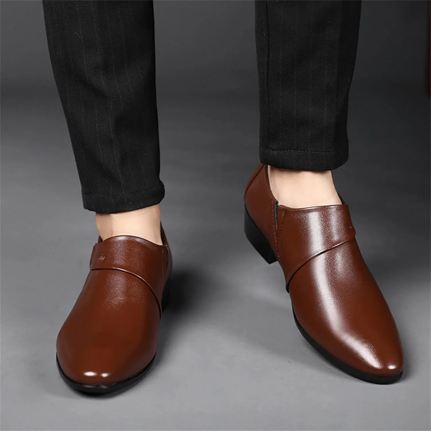 Mens Casual Leather Boots with Buckle Strap Waterproof Dress Shoes for Men Business Matte Leather Shoes Elegant Dating Suit Shoe for Men Low Heel Formal Shoe Supple Dressy Monk