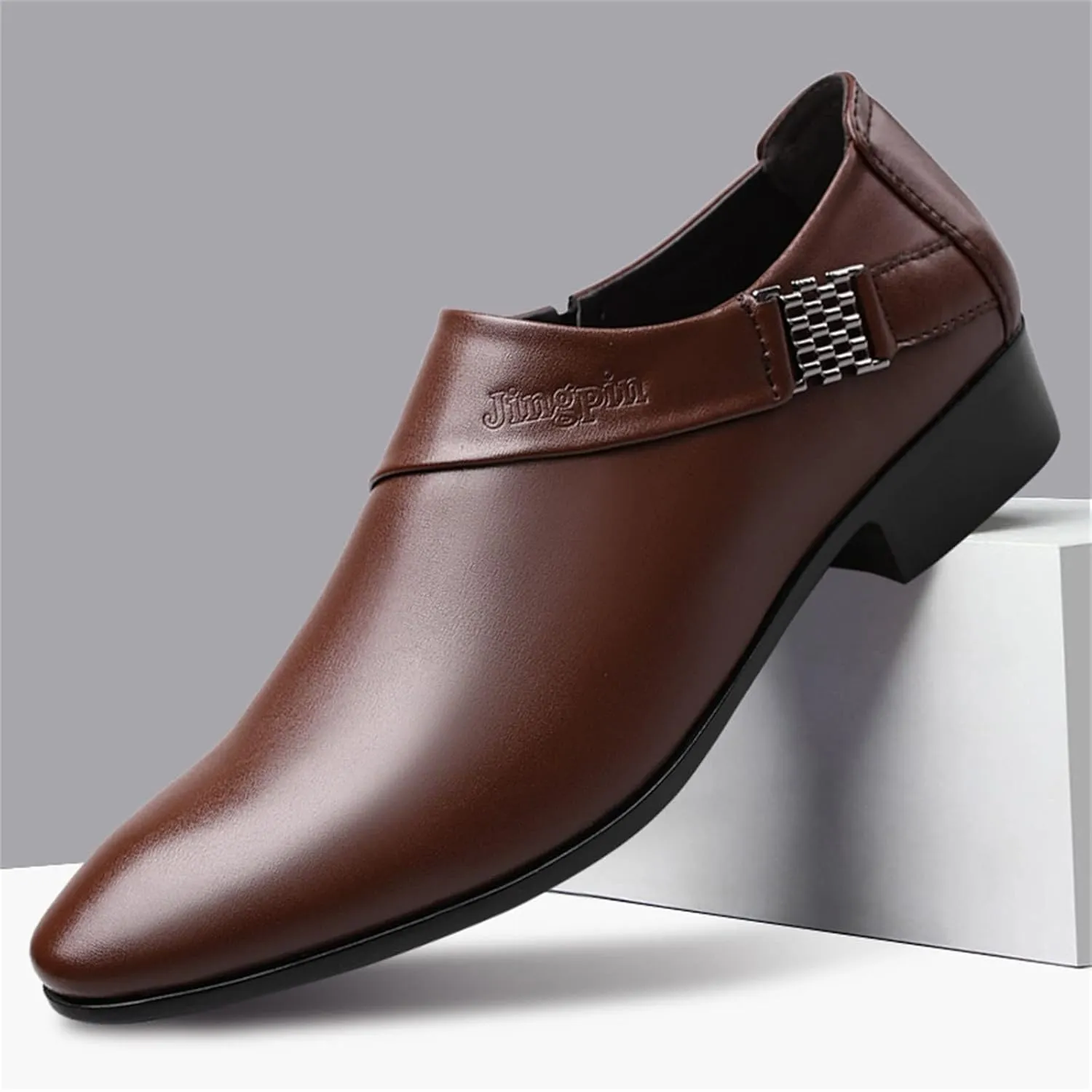 Mens Casual Leather Boots with Buckle Strap Waterproof Dress Shoes for Men Business Matte Leather Shoes Elegant Dating Suit Shoe for Men Low Heel Formal Shoe Supple Dressy Monk