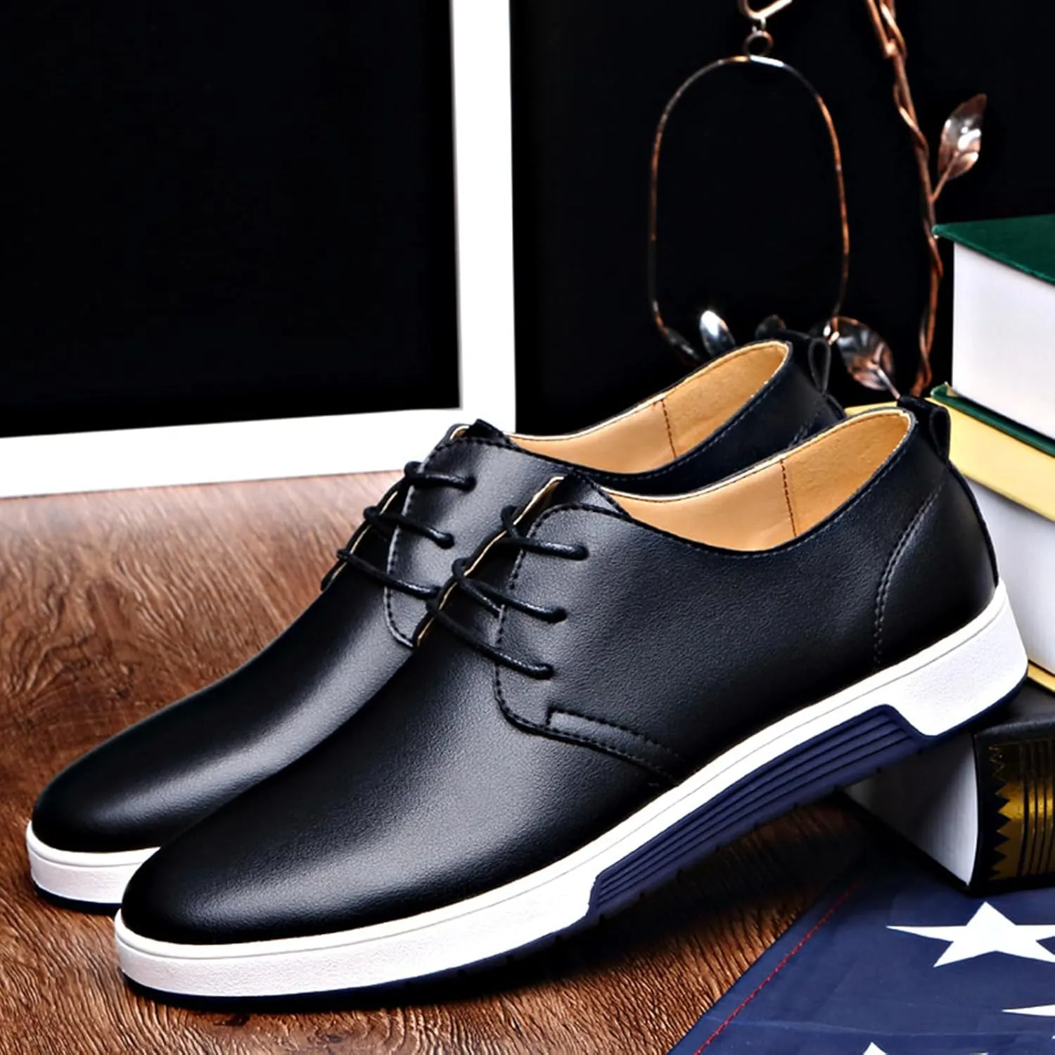 Men's Casual Oxford Shoes Walking Formal Wedding Shoes Laces-up Hollow Breathable Dress Shoes Fashion Flat Sneakers